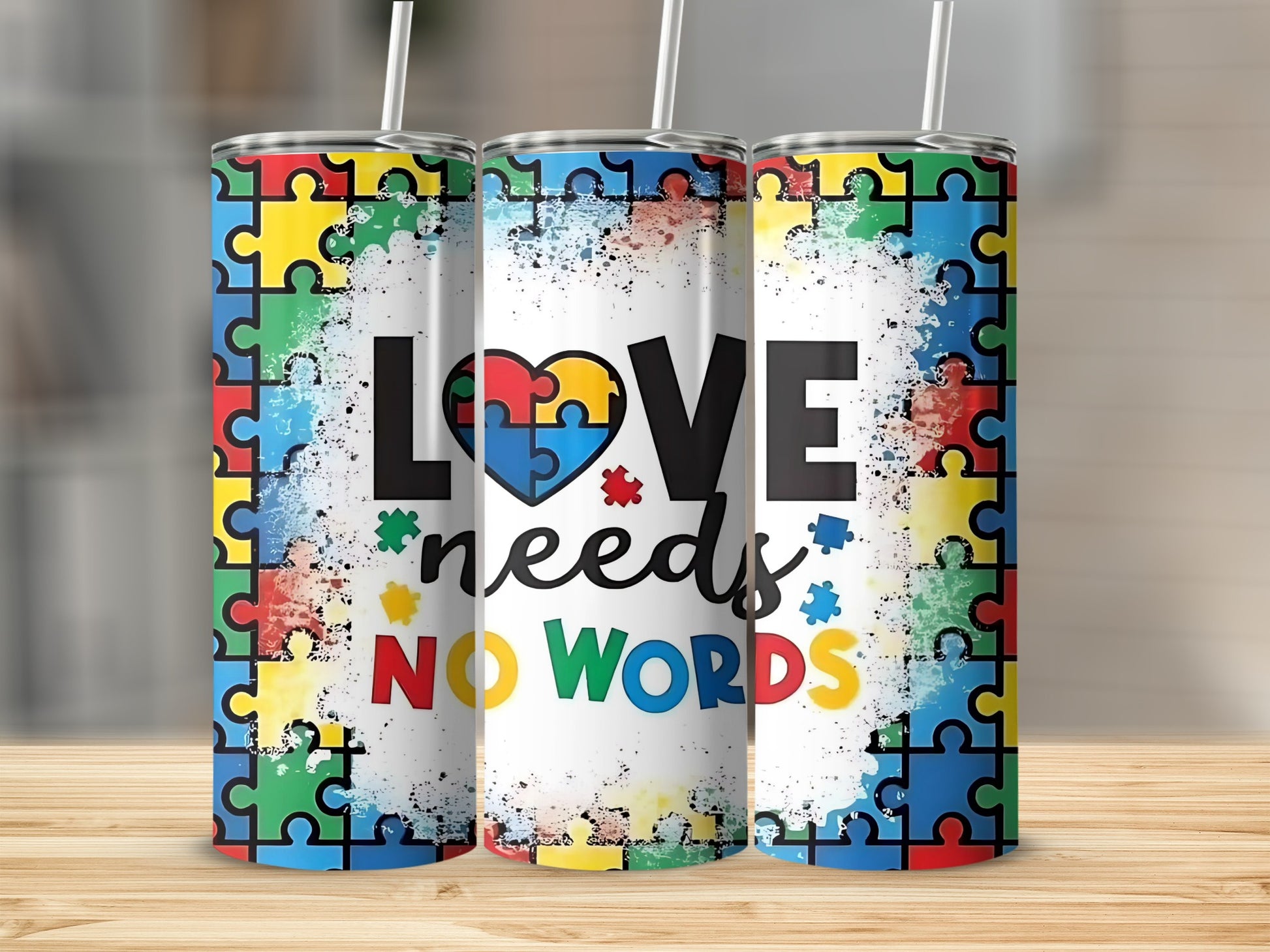 Love Needs No Words Colorful Puzzle Design Tumbler