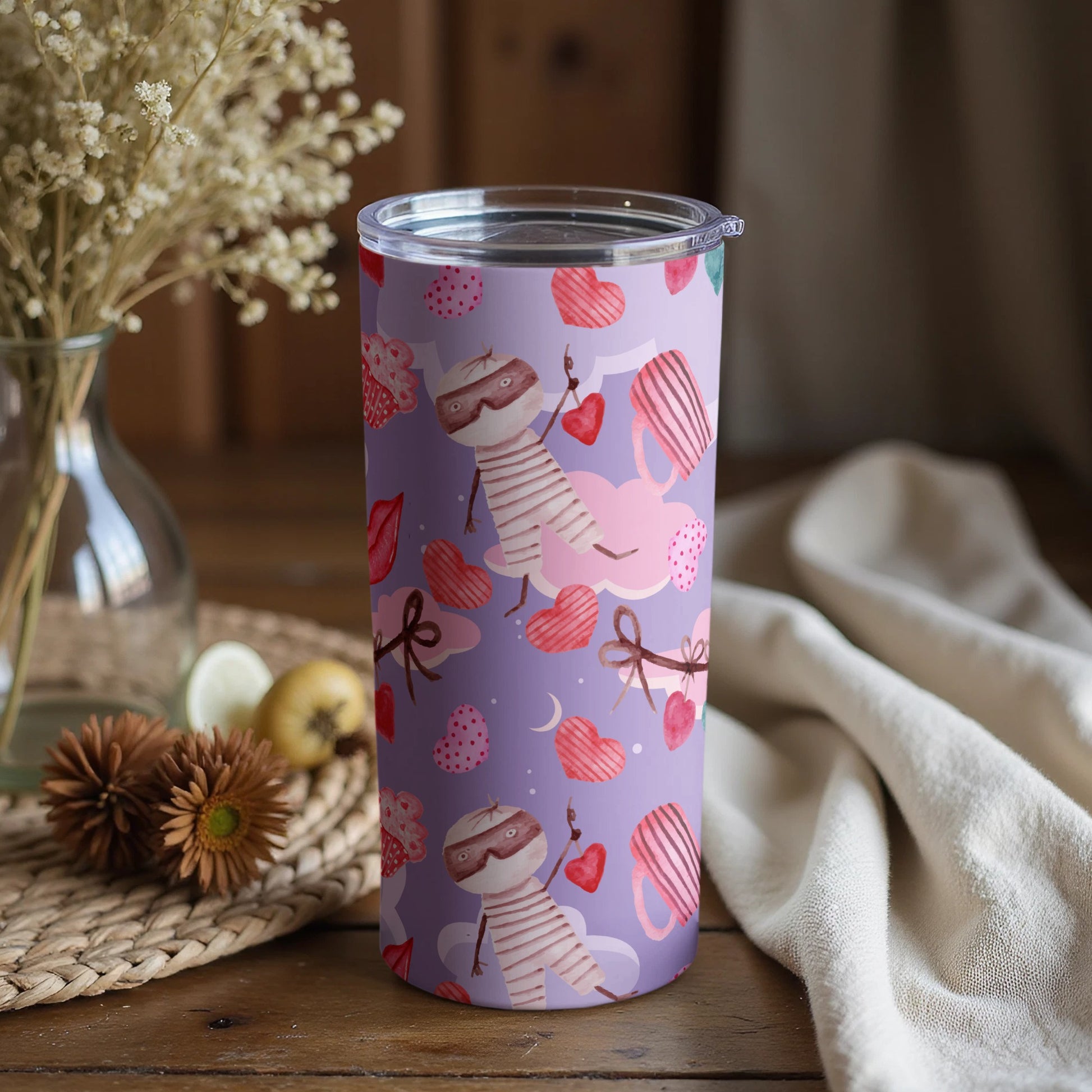 Cute Sloth Hearts Purple Design Insulated Tumbler