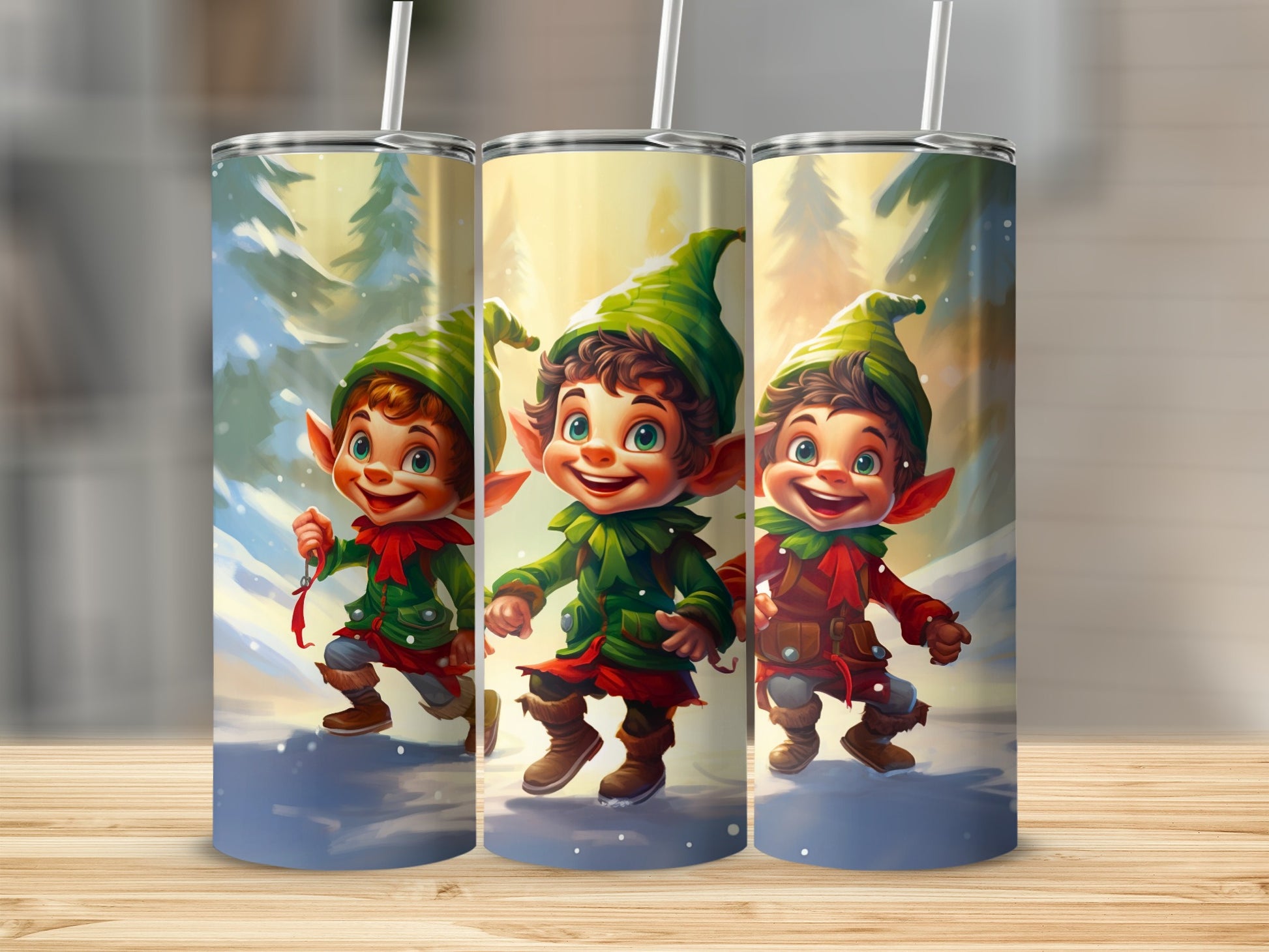 Cute Festive Elf in Winter Wonderland Tumbler