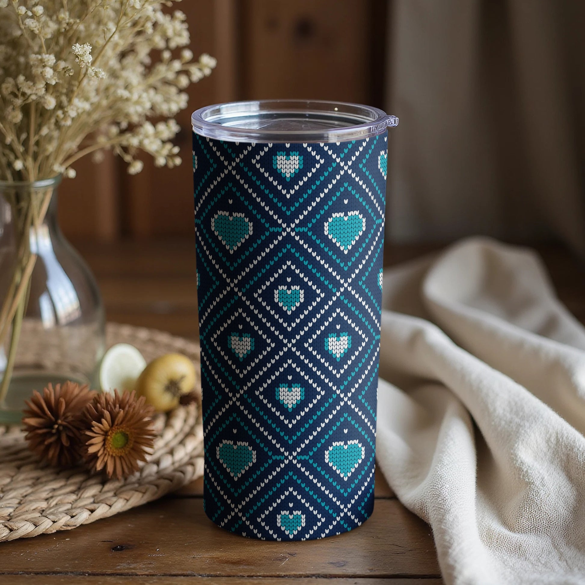Heart Patterned Insulated Tumbler Stylish Drinkware