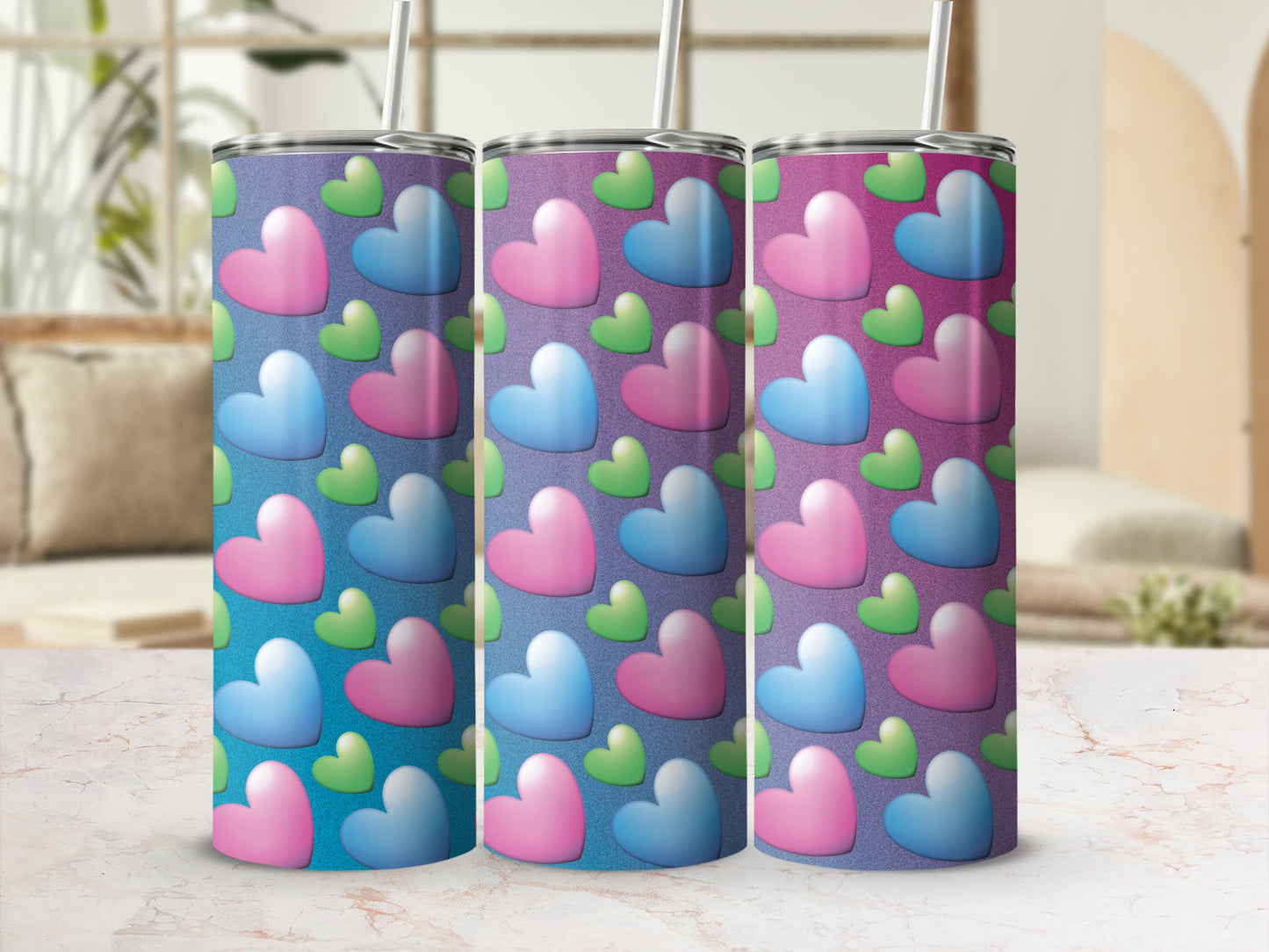Vibrant Colorful Pink Blue Green Hearts Tumbler product type
