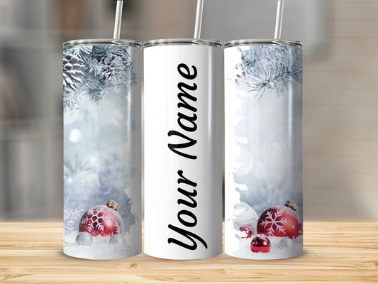 Personalized Christmas Themed Tumbler with Snowy Design