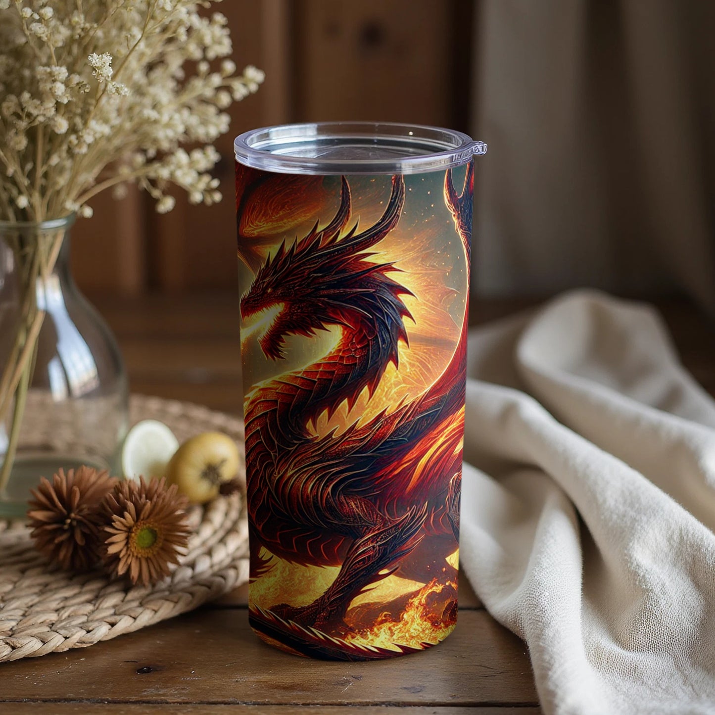 Fiery Dragon Art Insulated Tumbler with Lid Seal