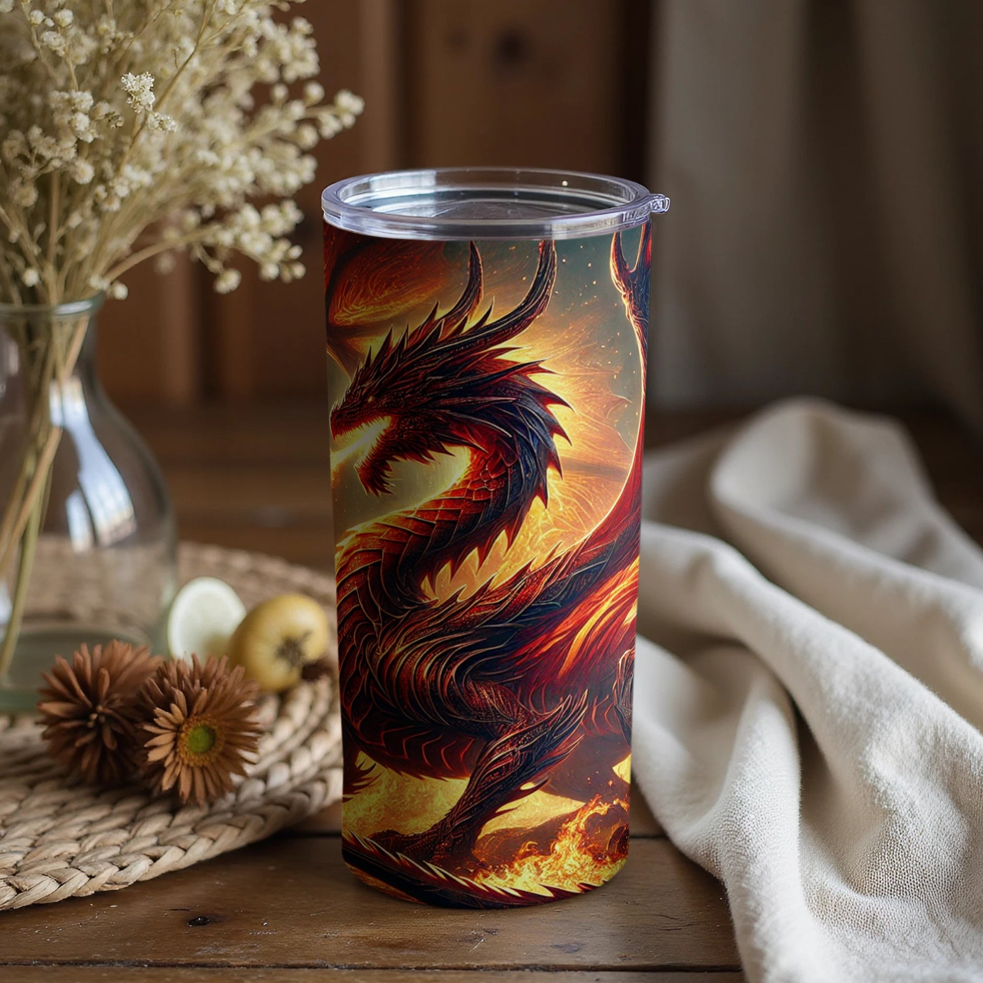 Fiery Dragon Art Insulated Tumbler with Lid Seal