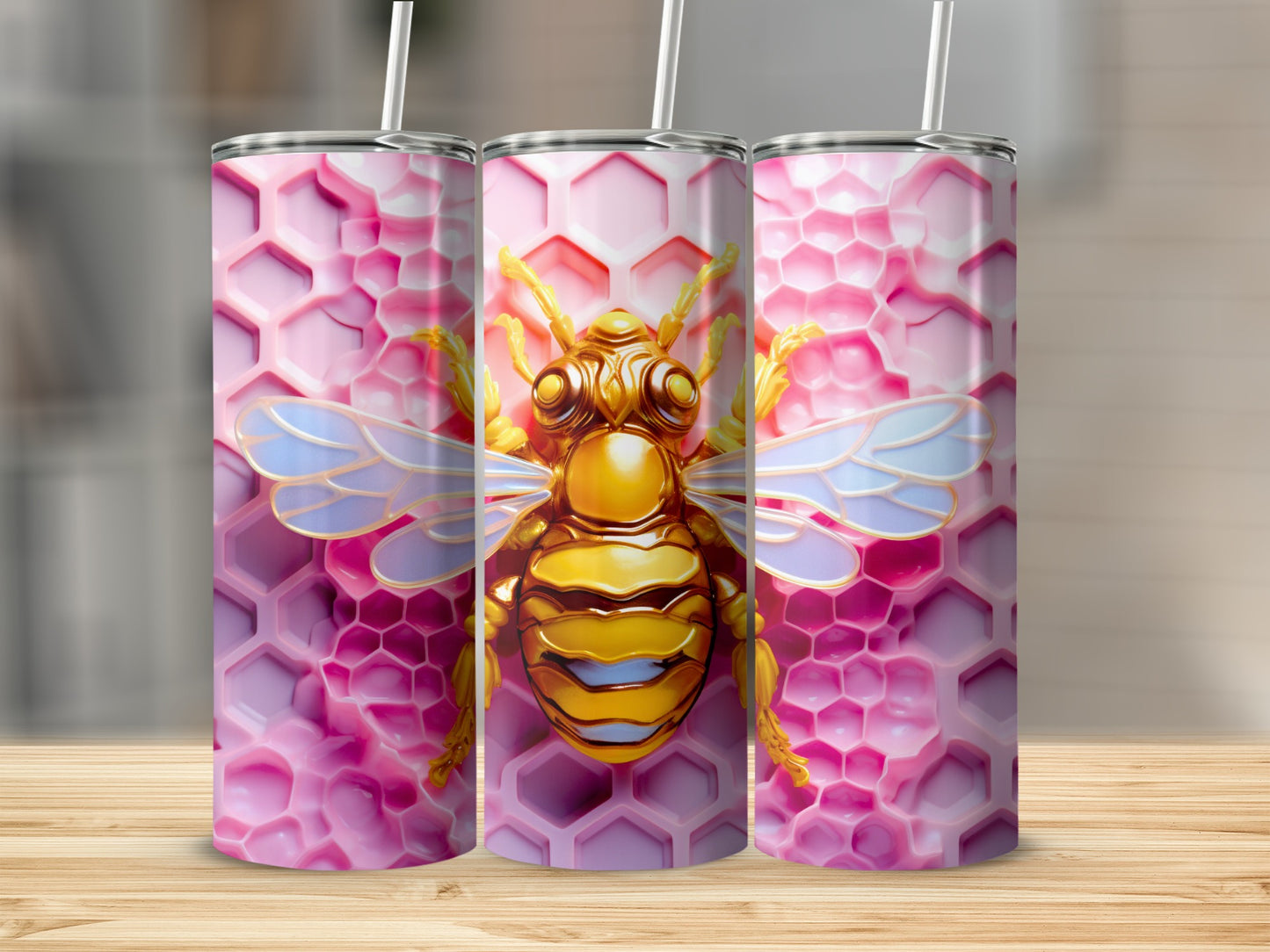 Golden Bee Pink Hexagon Pattern Shiny product type