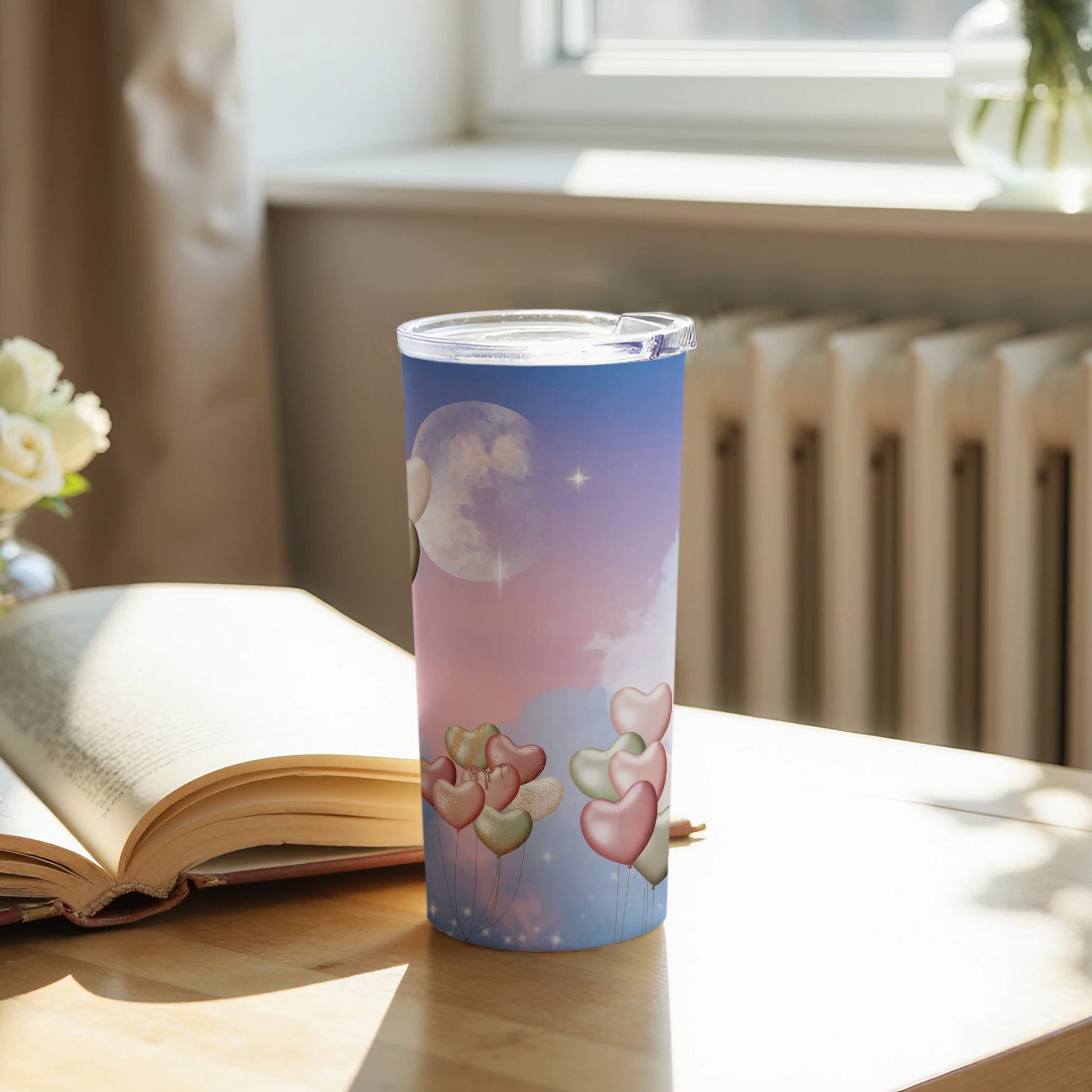 Heart Balloon Moonlight Tumbler Design with Lid