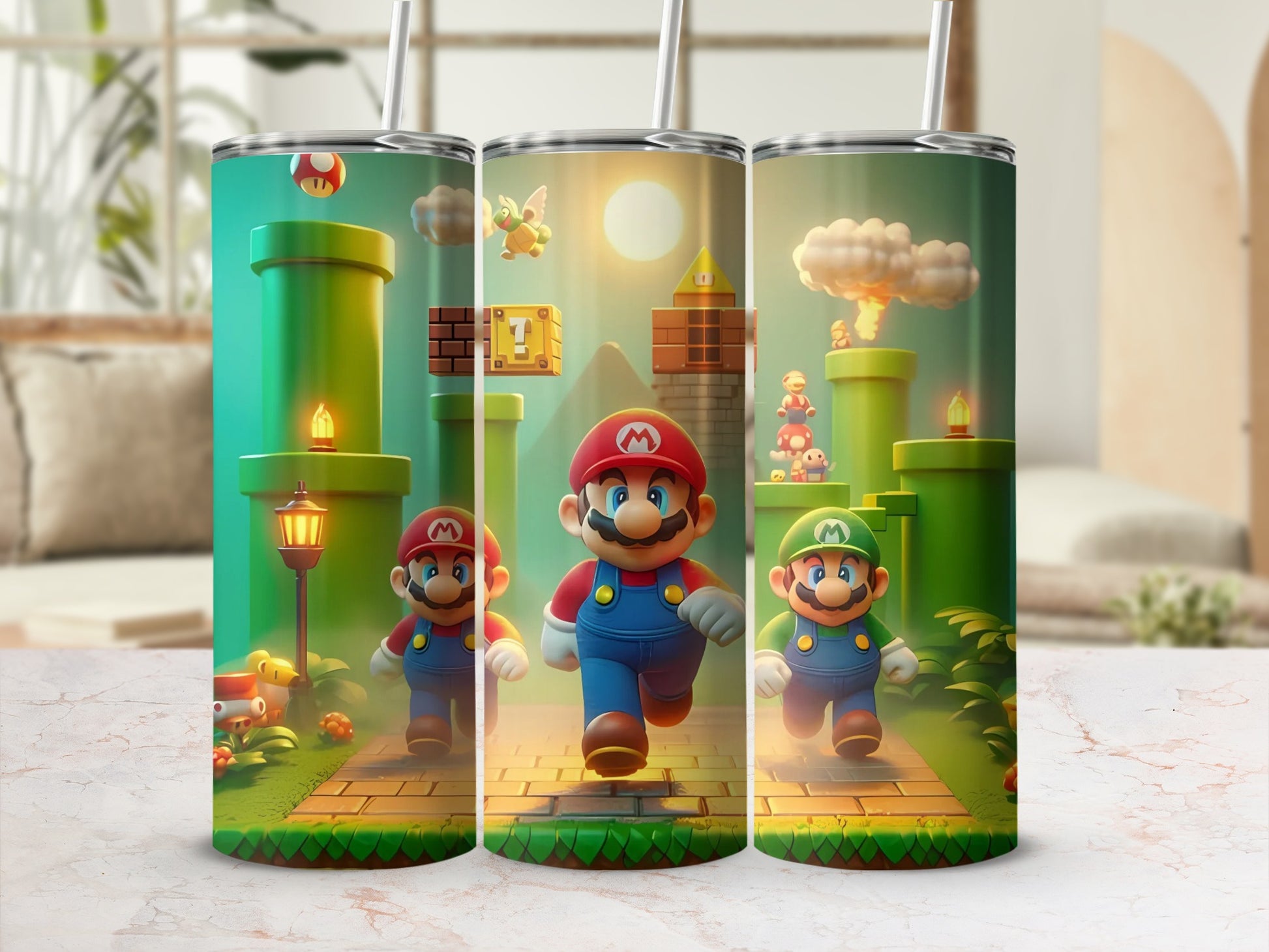 Colorful Mario and Luigi Design Insulated Tumbler