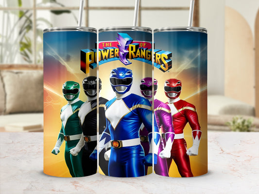 The Mighty Morphin Power Rangers standing in front of a colorful explosion.