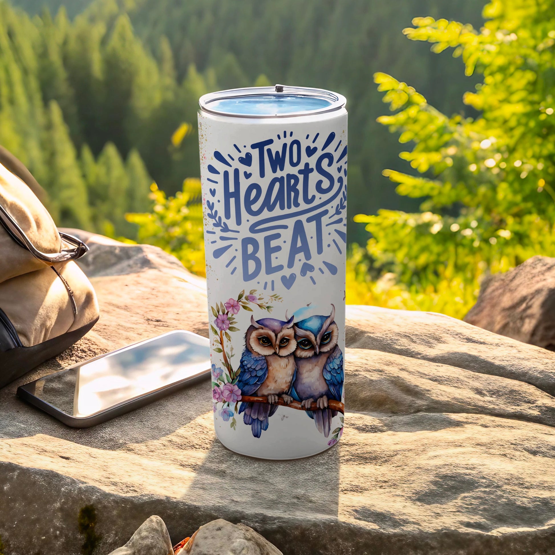 Two Hearts Beat Owl Couple Design Travel Mug
