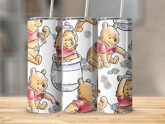 Winnie The Pooh In A Pot Surrounded by Flowers Tumblers