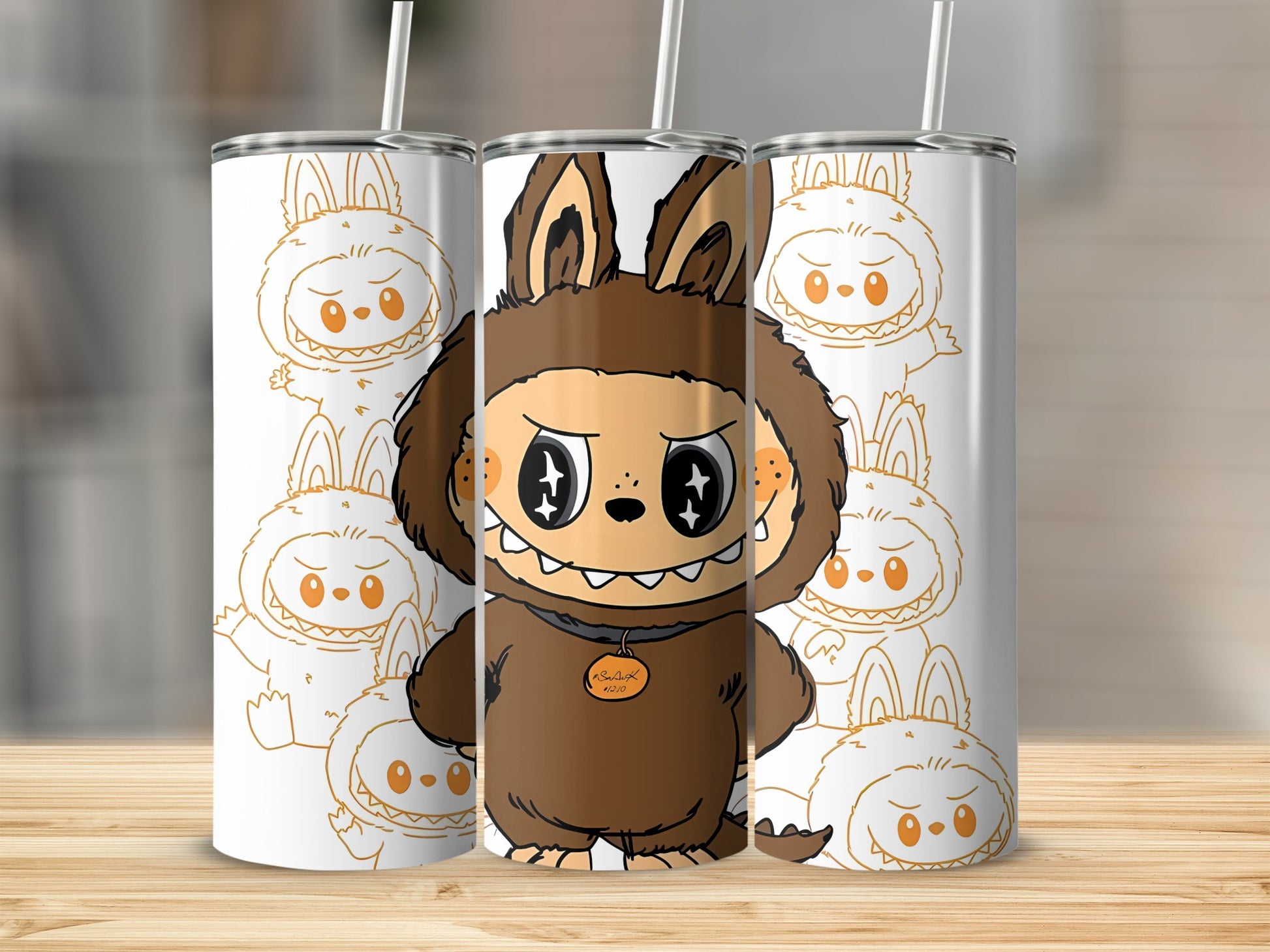 Cute Monster and Bunny Illustration Printed Tumbler
