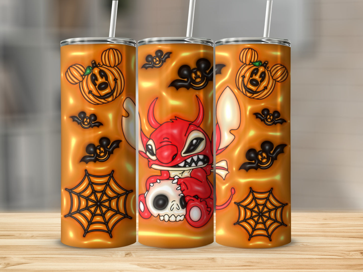 Orange Halloween Tumblers with Red Devil Design