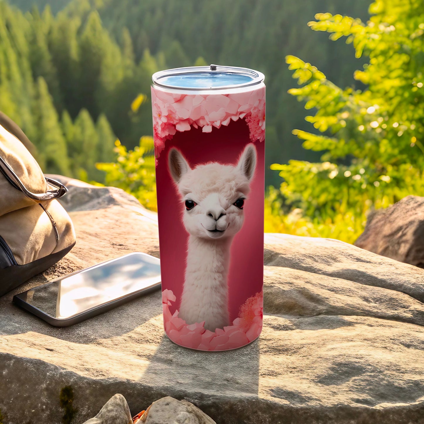 Cute Alpaca Pink Flowers Design Outdoor Tumbler product type