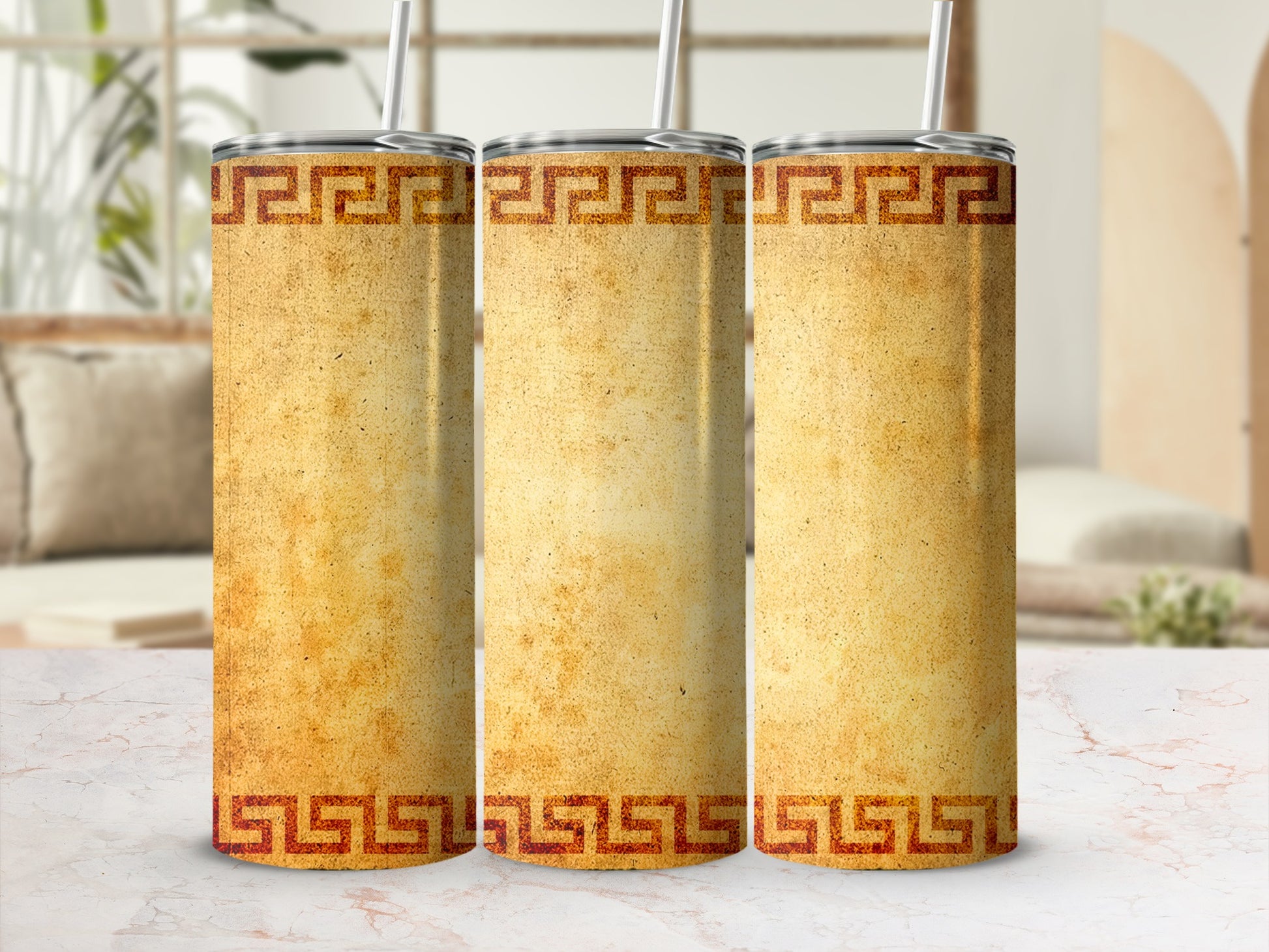 Distressed Parchment Greek Key Border Tumbler product type