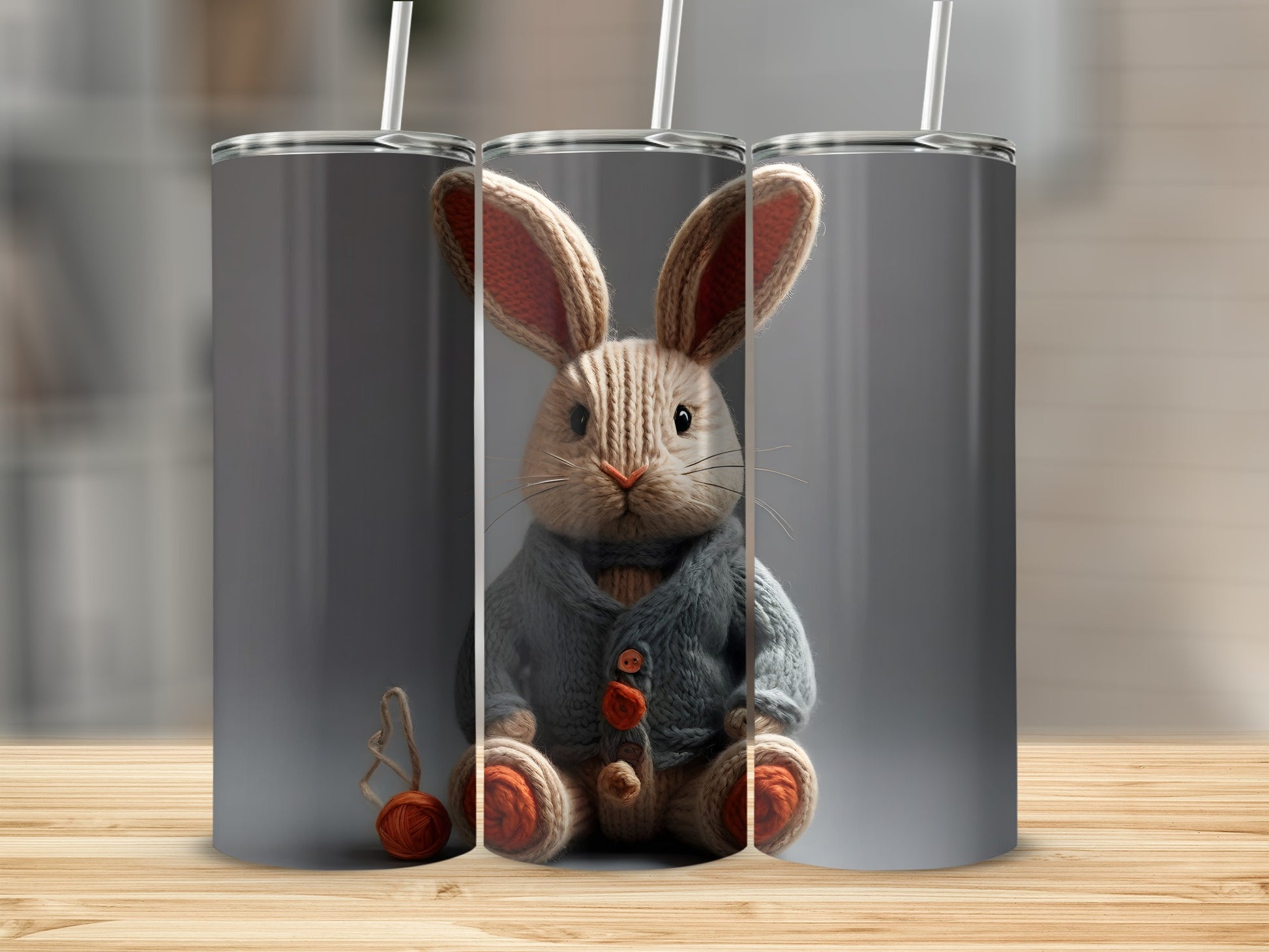 Knitted Rabbit Sweater Yarn Ball Grey Scene Tumbler product type