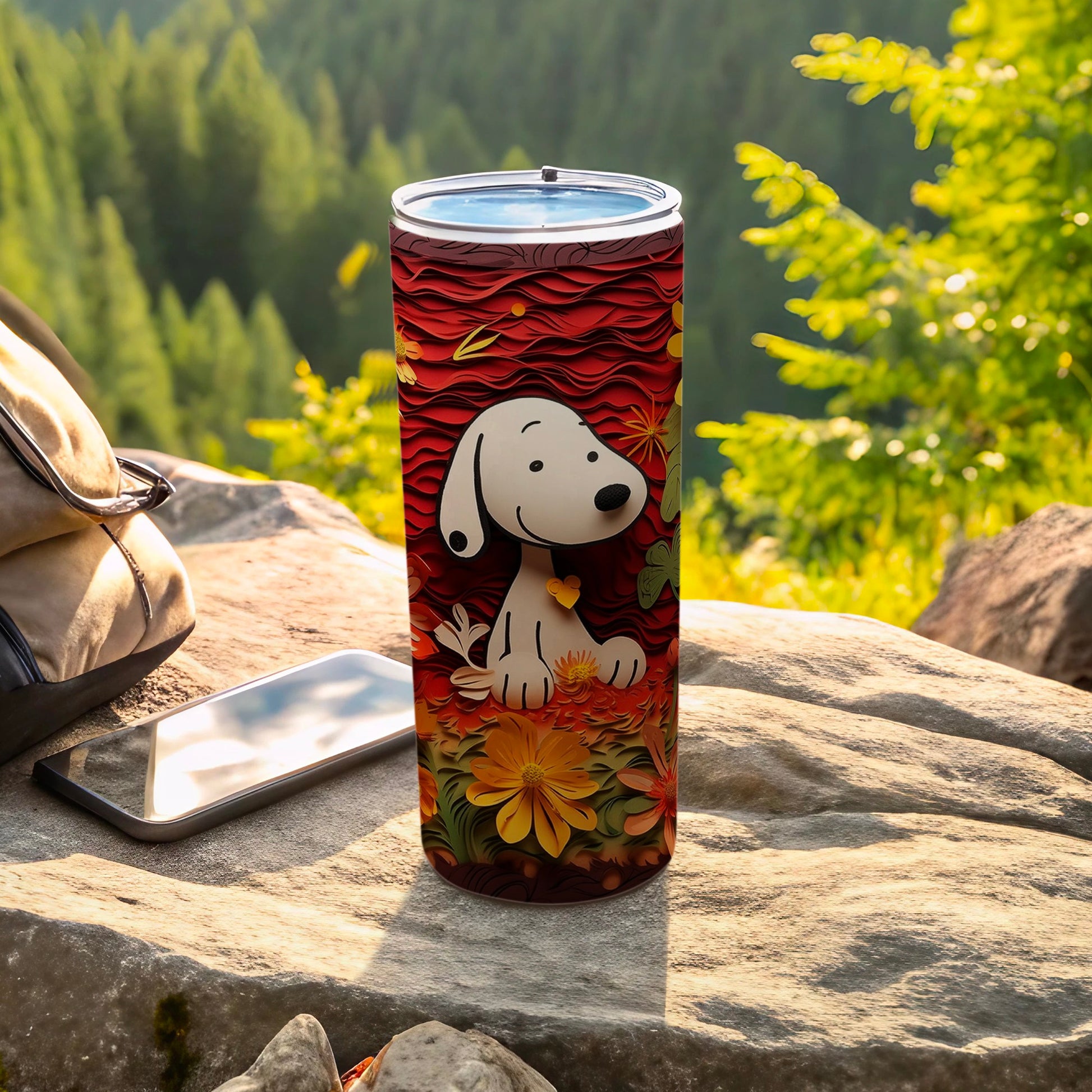 Snoopy Flower Garden Art Design Tumbler Flask