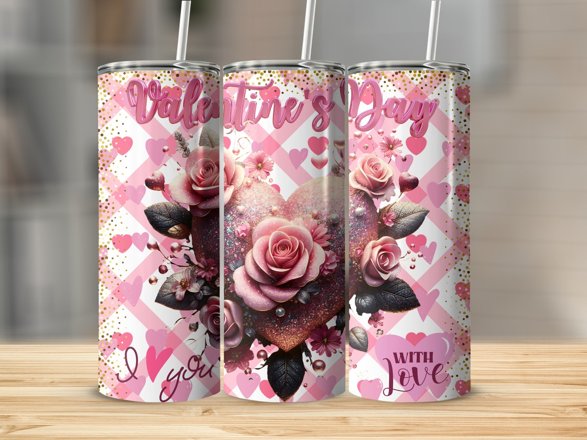 Valentine's Day Flowers Heart Design Tumbler