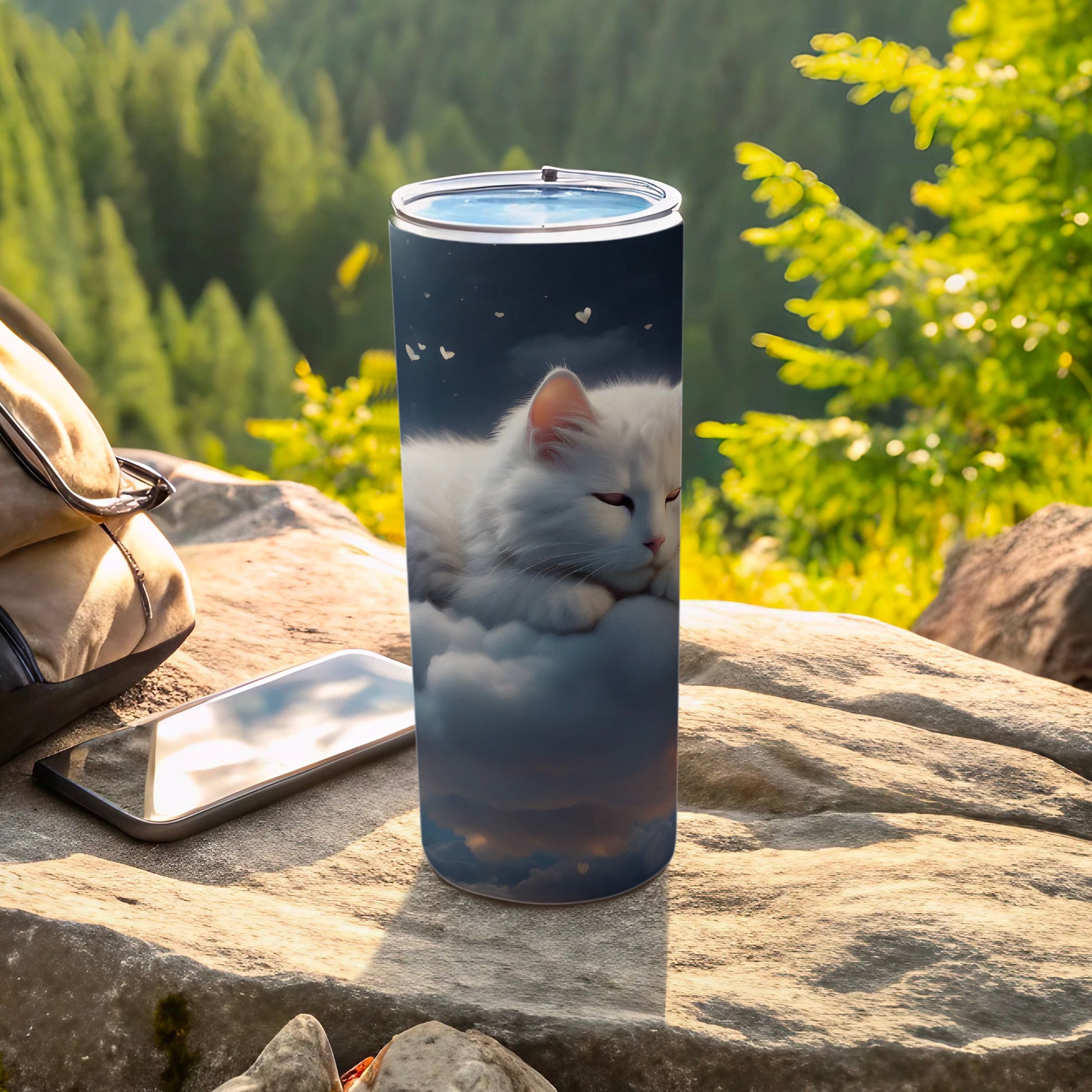 Sleeping White Cat Cloud Dreamy Night Sky Hearts Tumbler product type