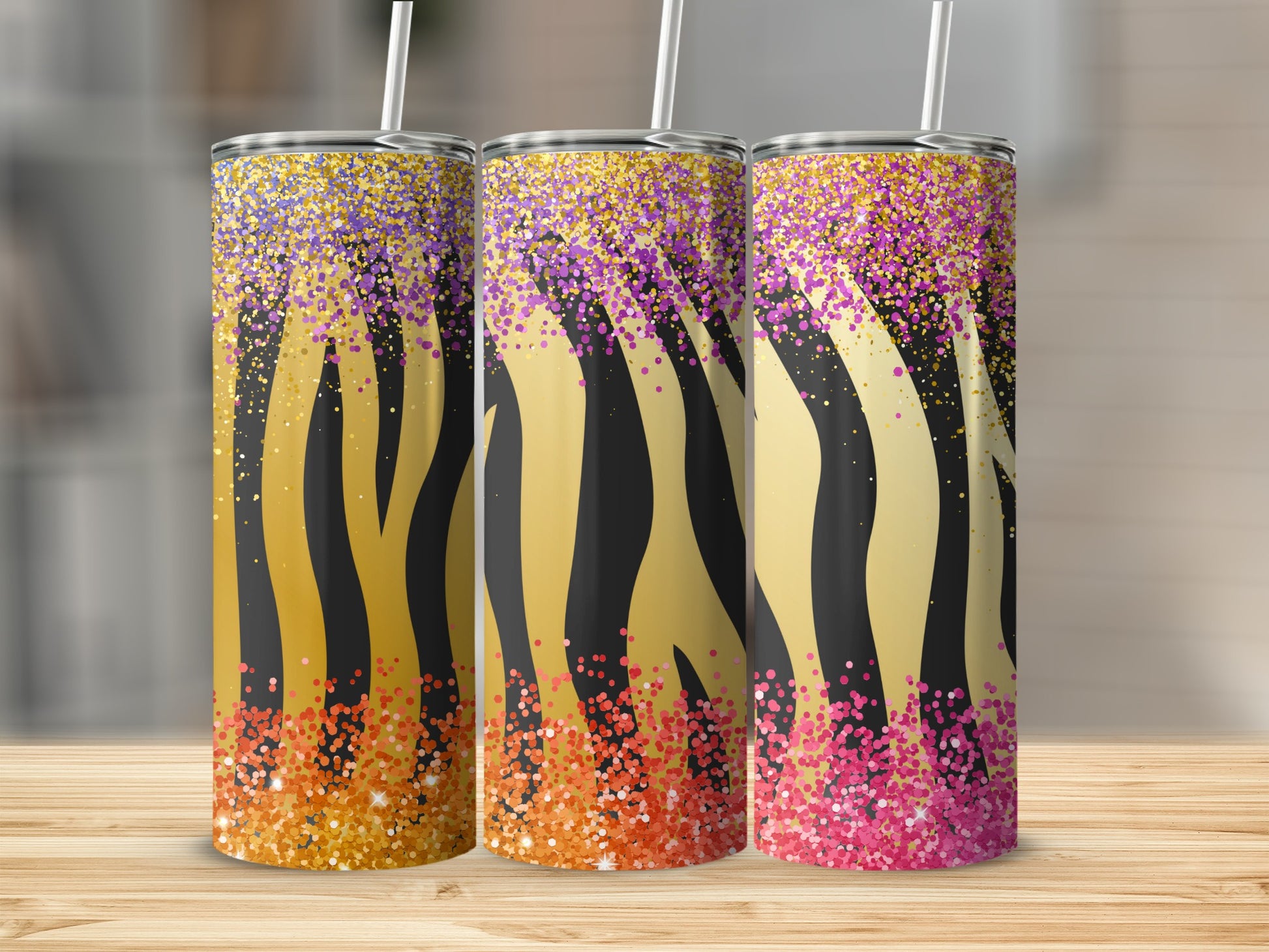 Glitter Ombre Zebra Print Double Wall Tumbler