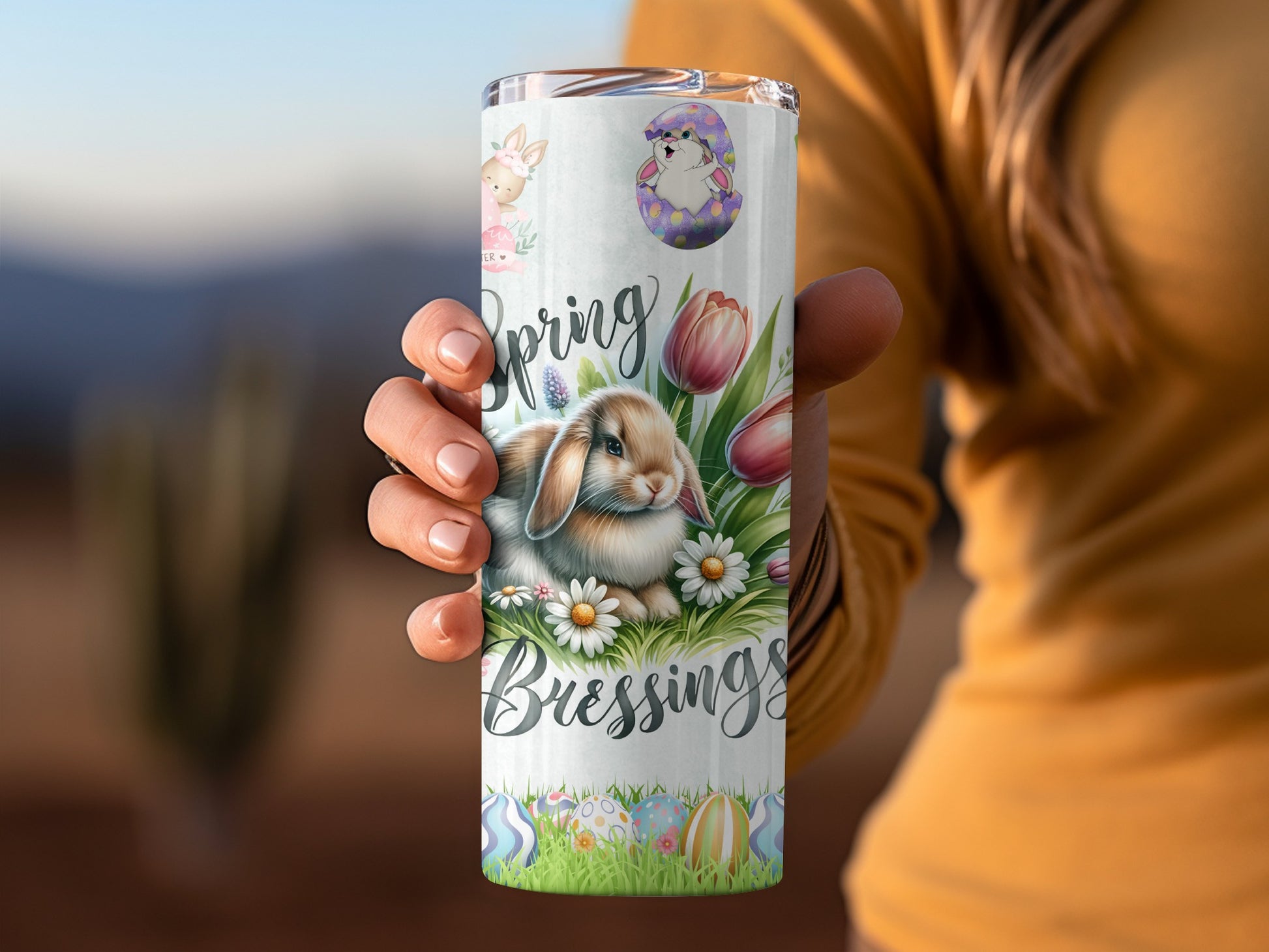 Spring Blessings Rabbit Egg Flowers Design Tumbler