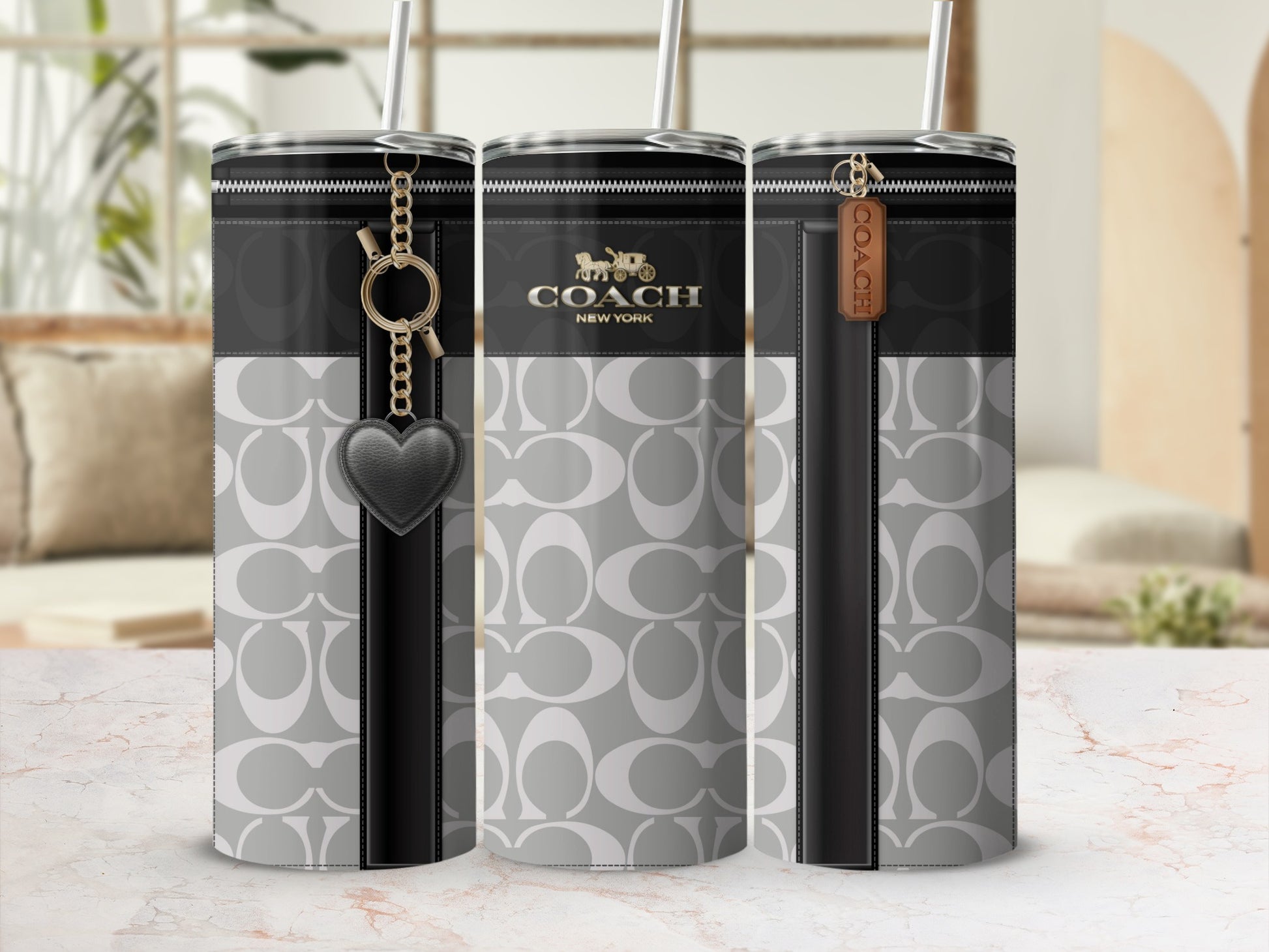 Coach New York Branded Tumblers with Unique Zipper Design