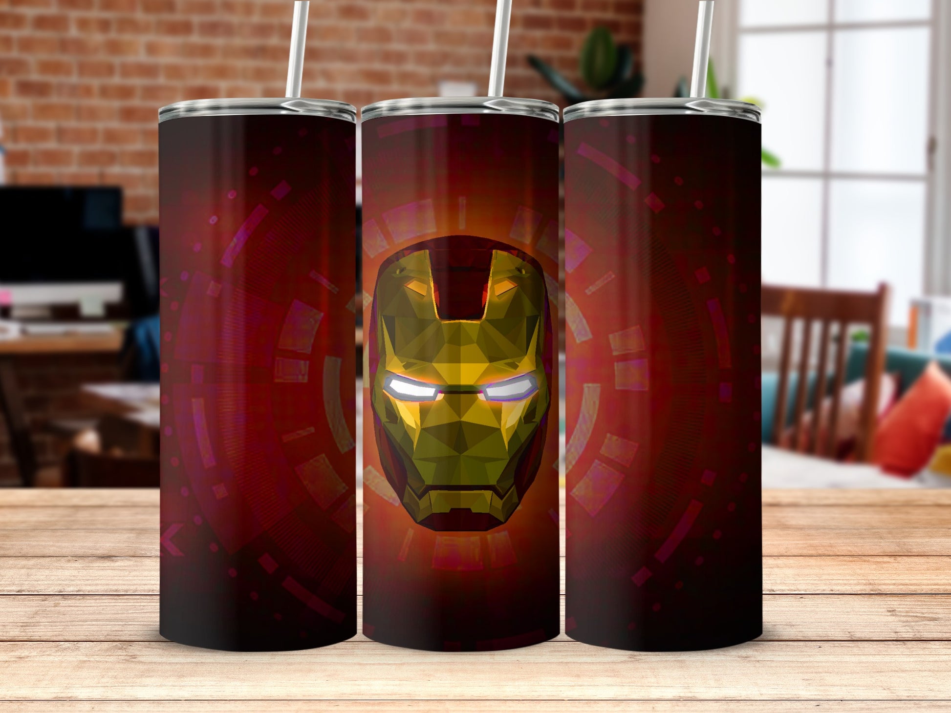 Glowing Geometric Iron Man Face Tumbler product type