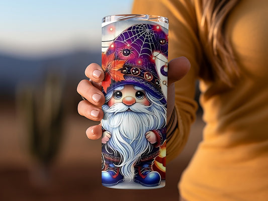 Cute Halloween Gnome with Spider Web Tumbler Cup