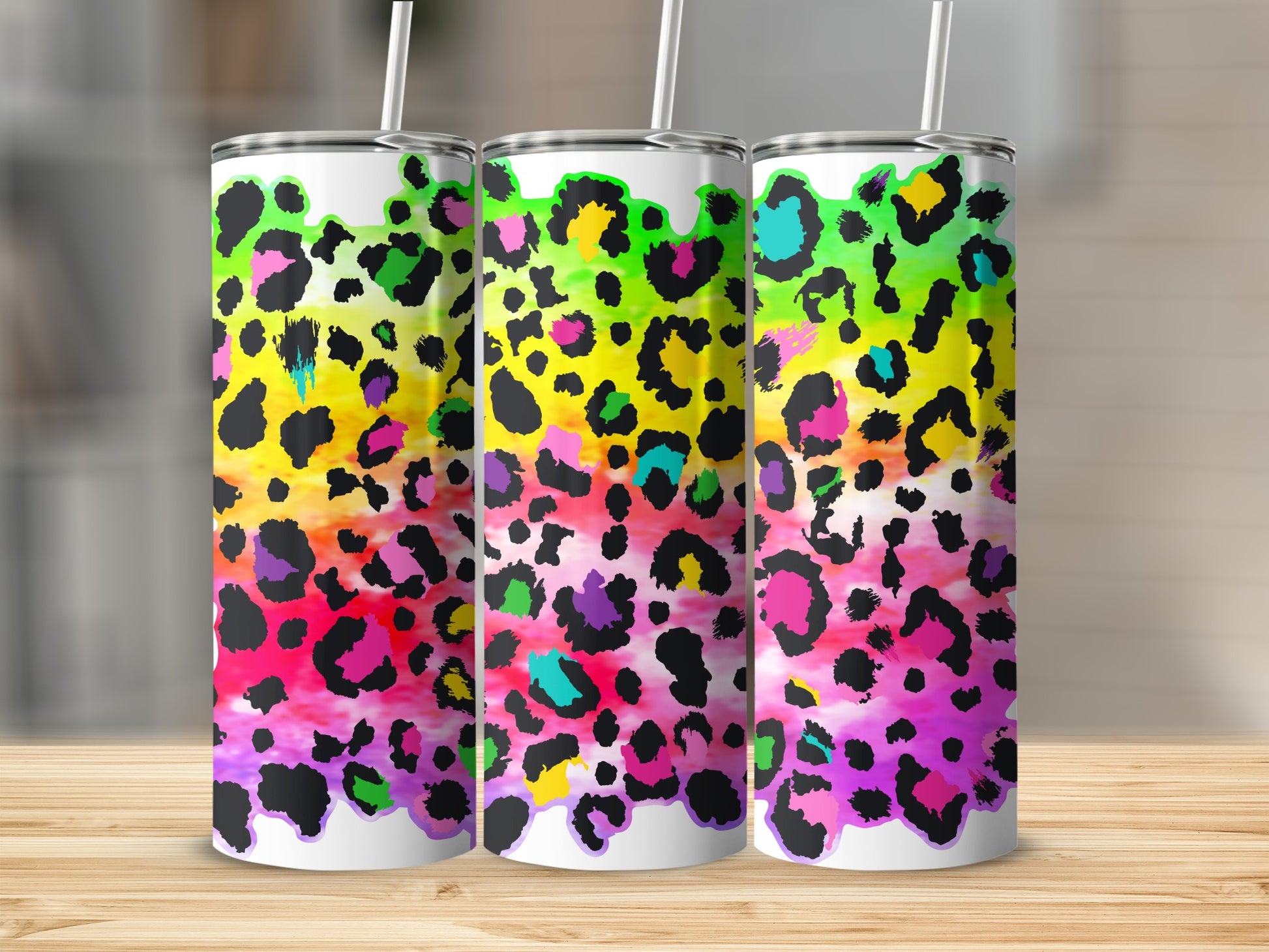 Colorful Leopard Print Insulated Tumbler With Straw