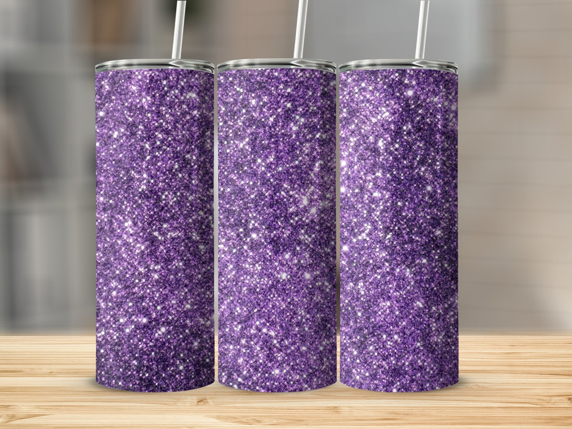 Glitter Purple Tumbler with Straw 20oz Drinkware