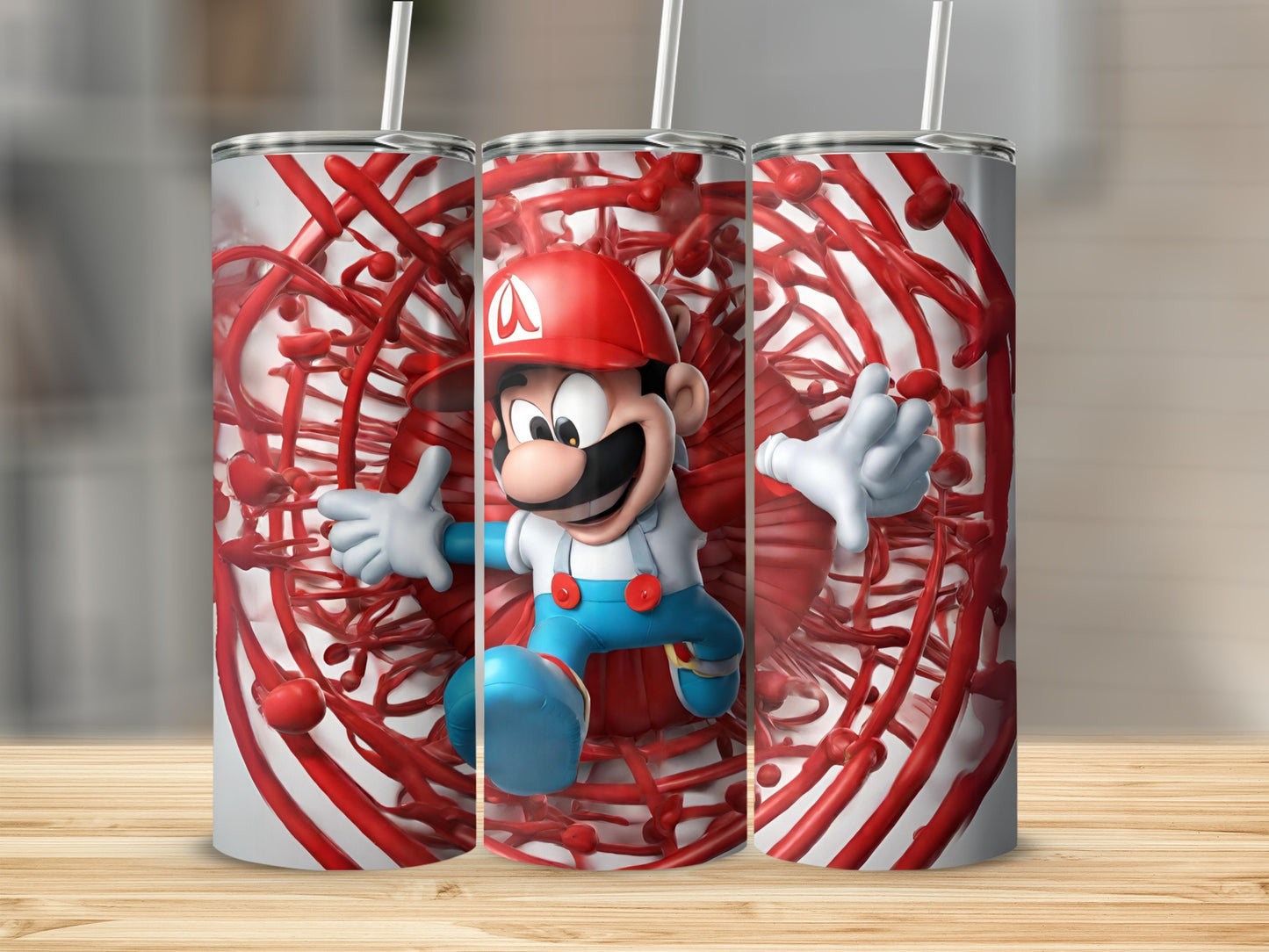 Colorful Cartoon Character Print Tumbler with Straw