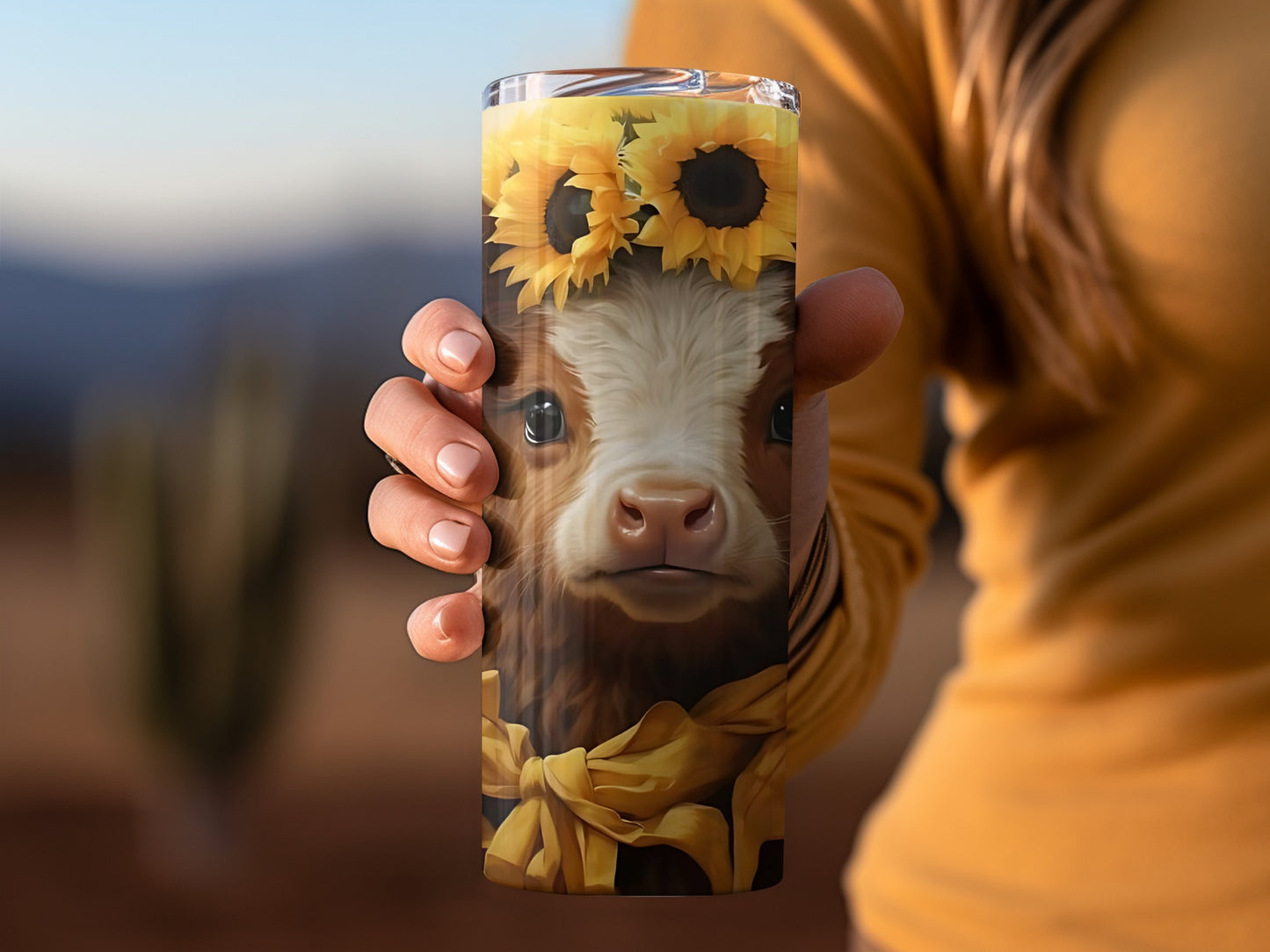 Cute Cow with Sunflower Print Tumbler for Drinks