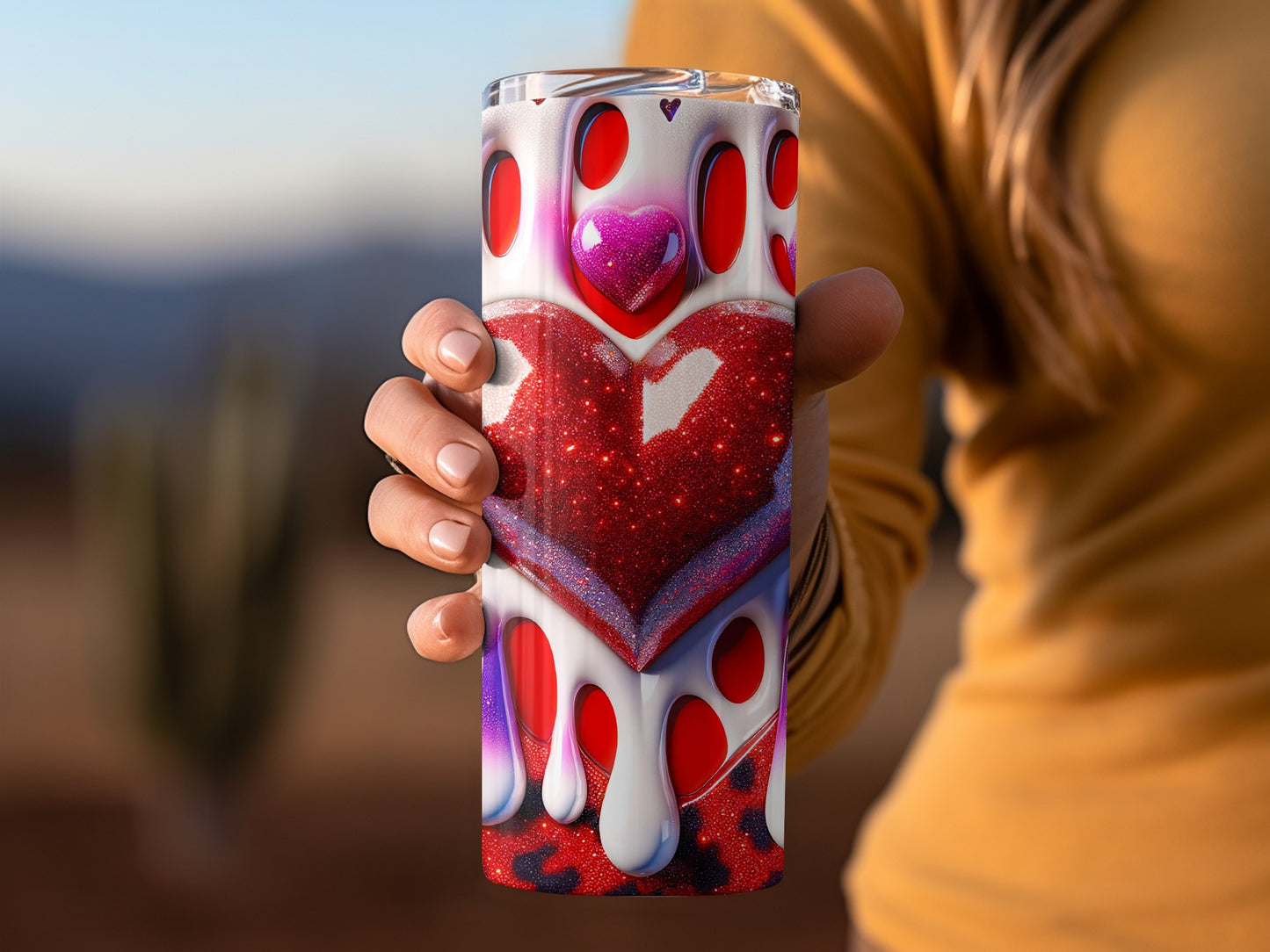 Red Heart On Creamy Texture Design For Valentine's Day! Heart Sparkle Overload with White Drips Red Backdrop Tumblers