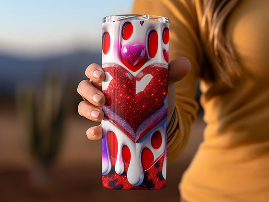 Red Heart On Creamy Texture Design For Valentine's Day! Heart Sparkle Overload with White Drips Red Backdrop Tumblers