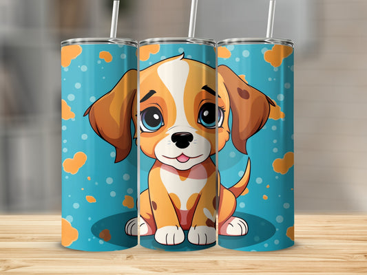 Charming Puppy Graphic Orange Spots Blue Background product type
