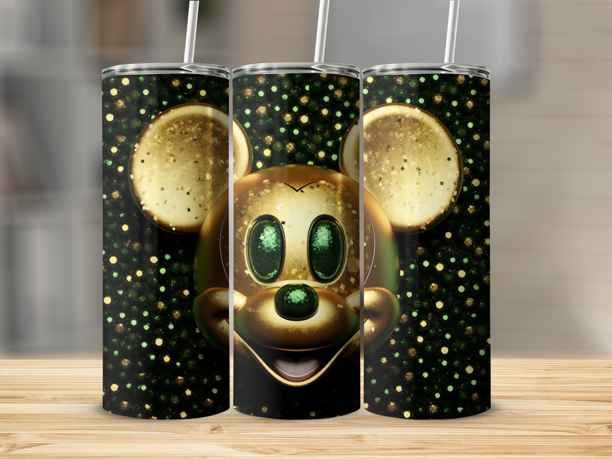 Sparkling Green Dotted Mouse Tumbler Design