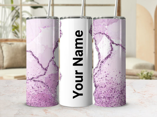 Personalized Purple Marbled Design Tumbler with Straw