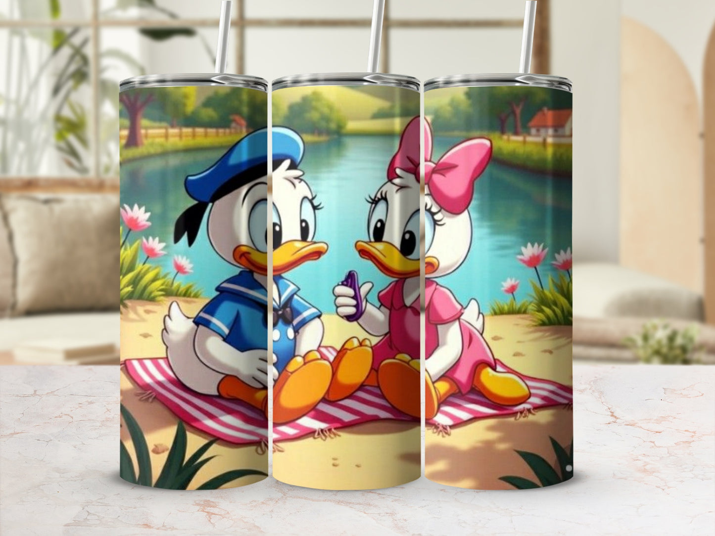 Cute Ducks in Matching Outfits Lake Picnic Tumbler
