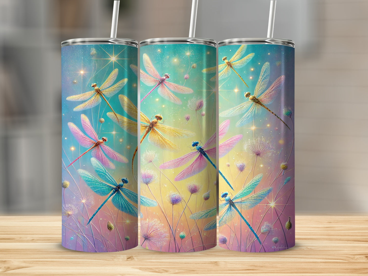 Colorful Dragonfly Fantasy Scene Design Tumbler Product