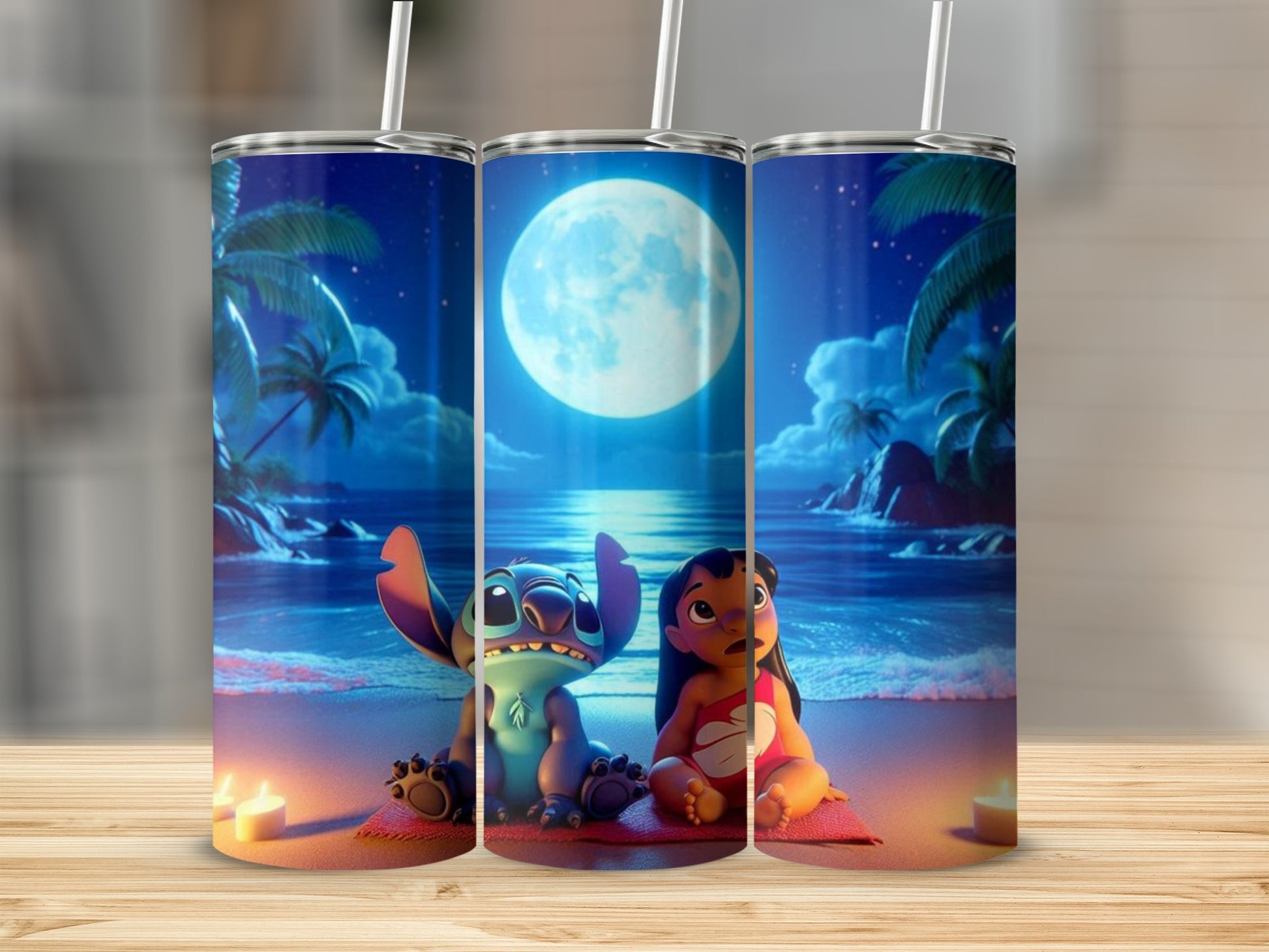 Cute Lilo and Stitch Stargazing Scene Tumbler