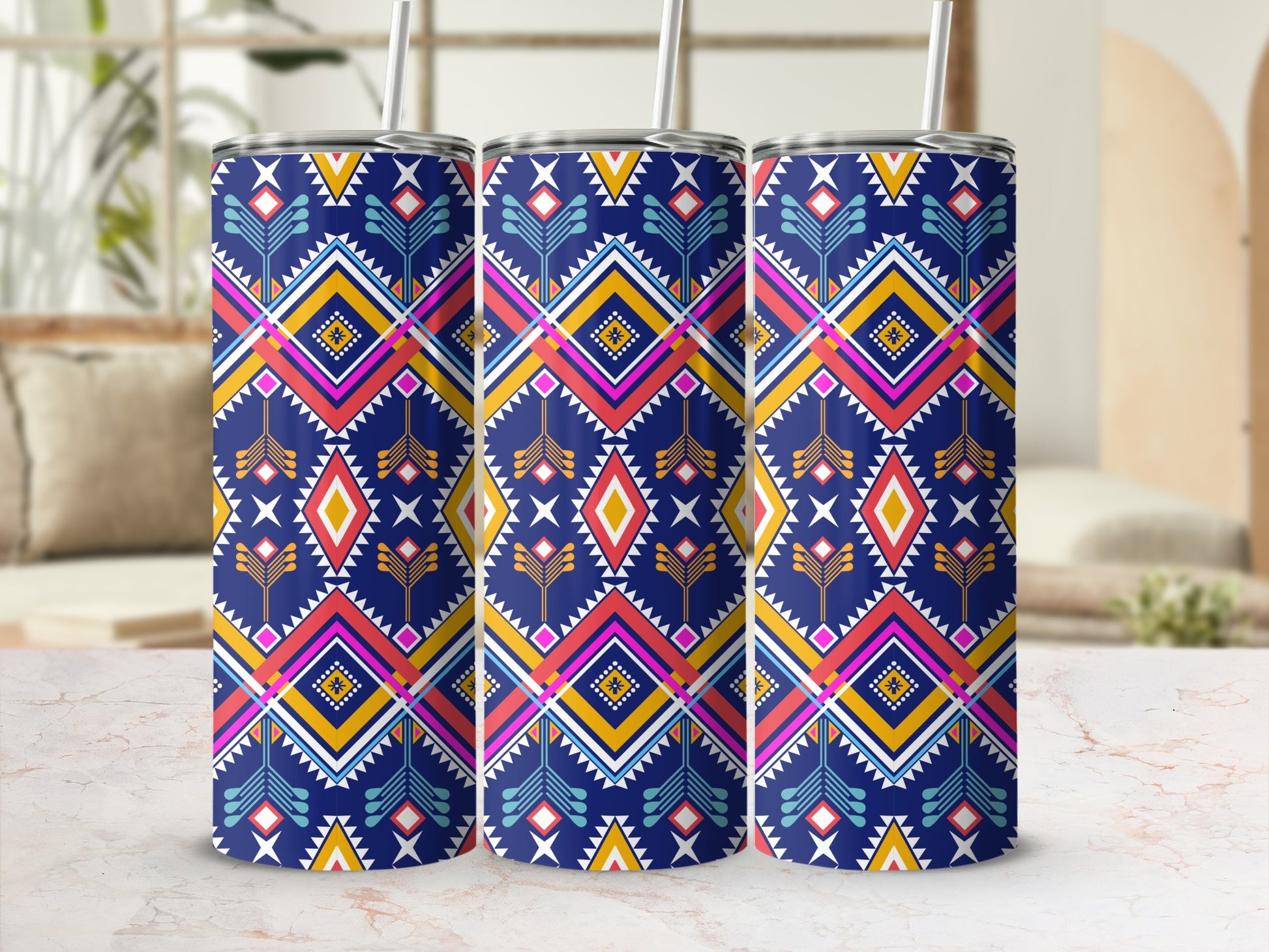 Vibrant Geometric Patterned Tumbler for Drinks