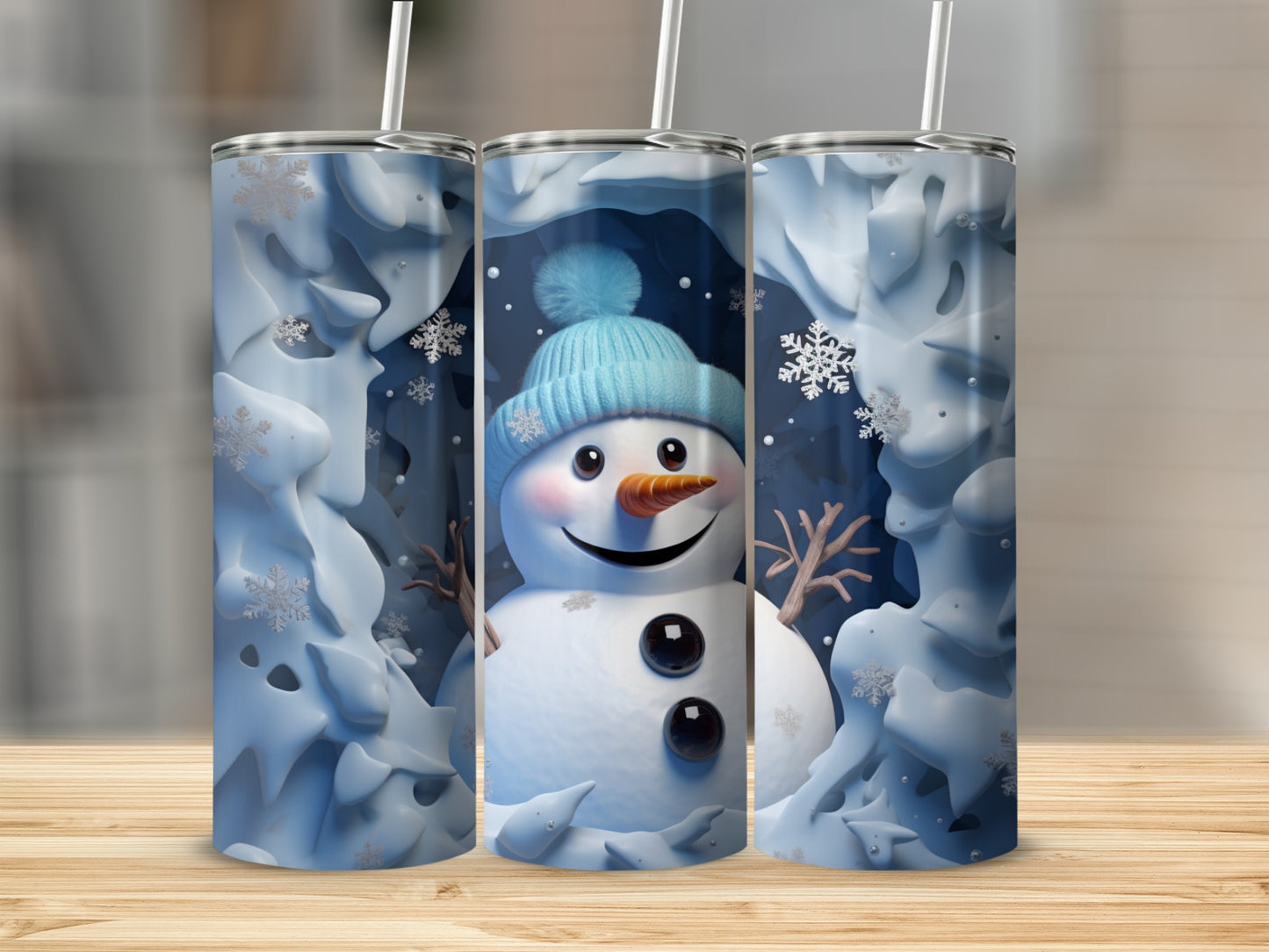 Cute Snowman Winter Themed Tumbler with Straw