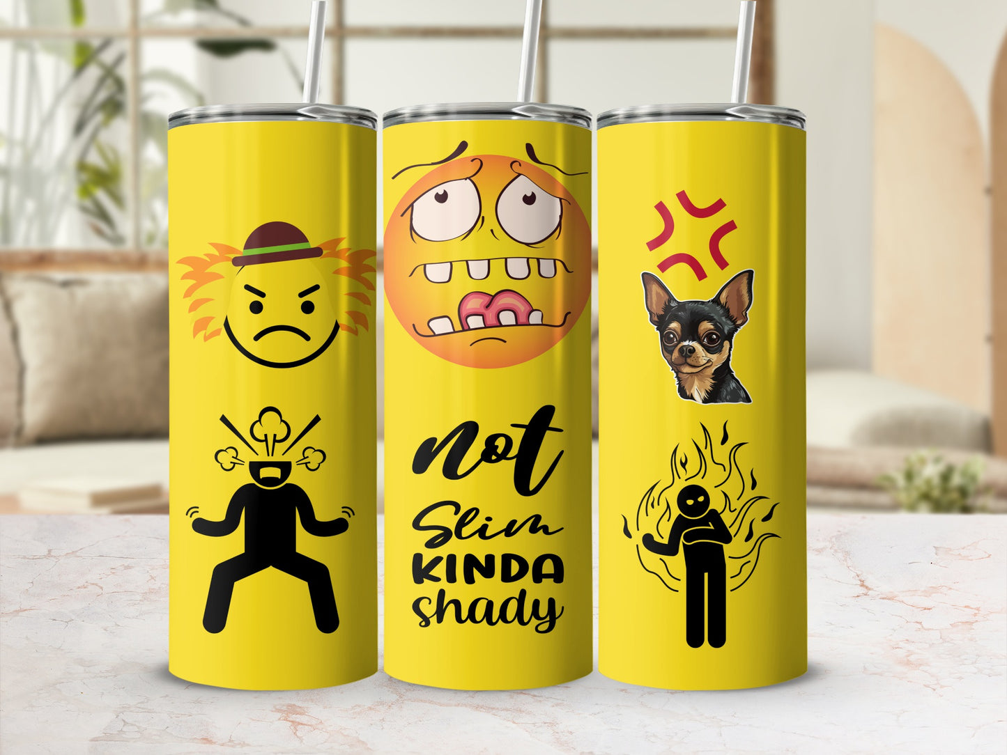 Not Slim Kinda Shady Yellow Tumblers Set with Emojis