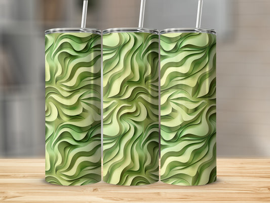Green Abstract Wave Patterned Double Wall Vacuum Tumbler