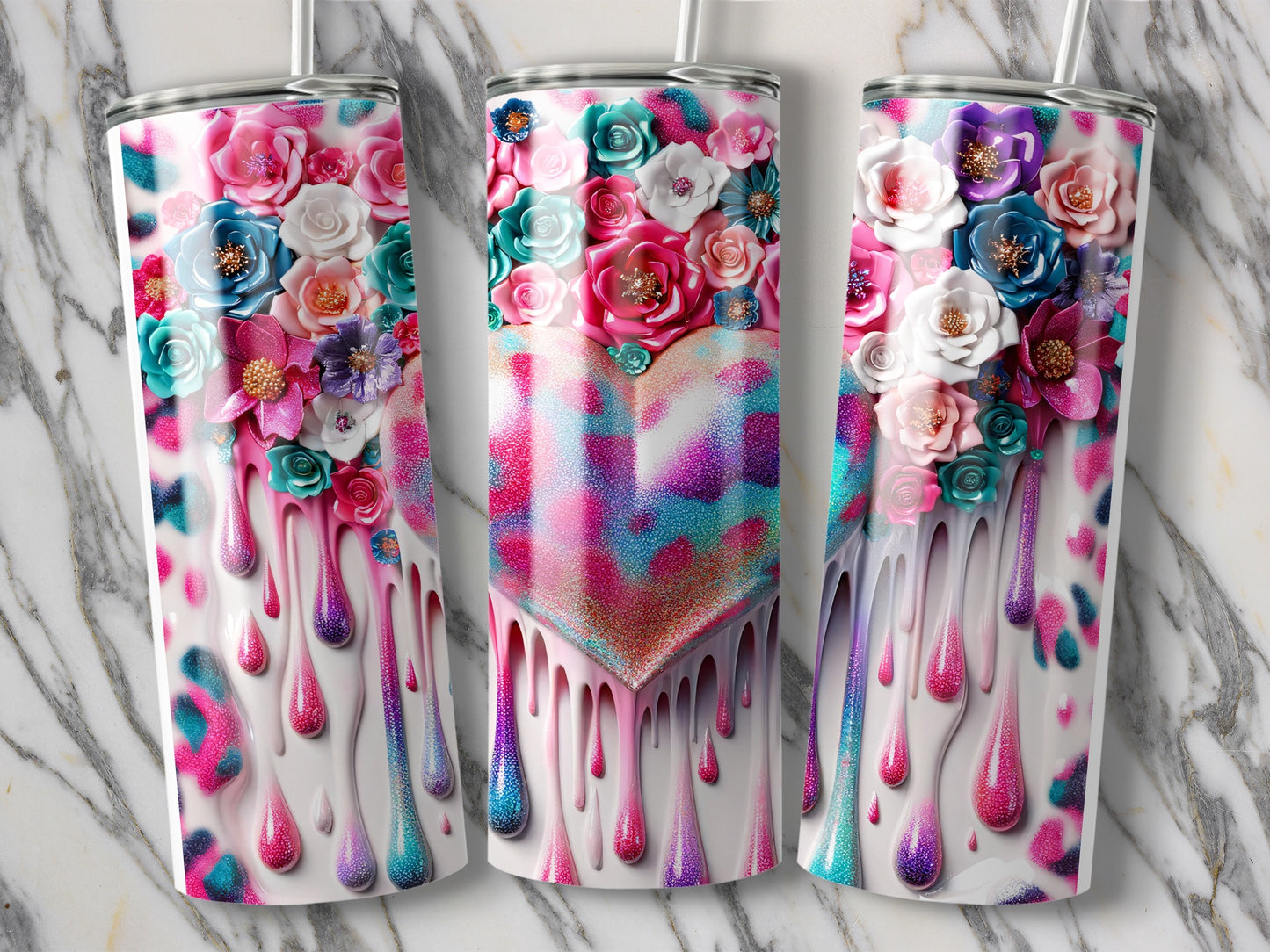 Heart Roses Drip Colorful Pattern Lovely Gift Tumblers