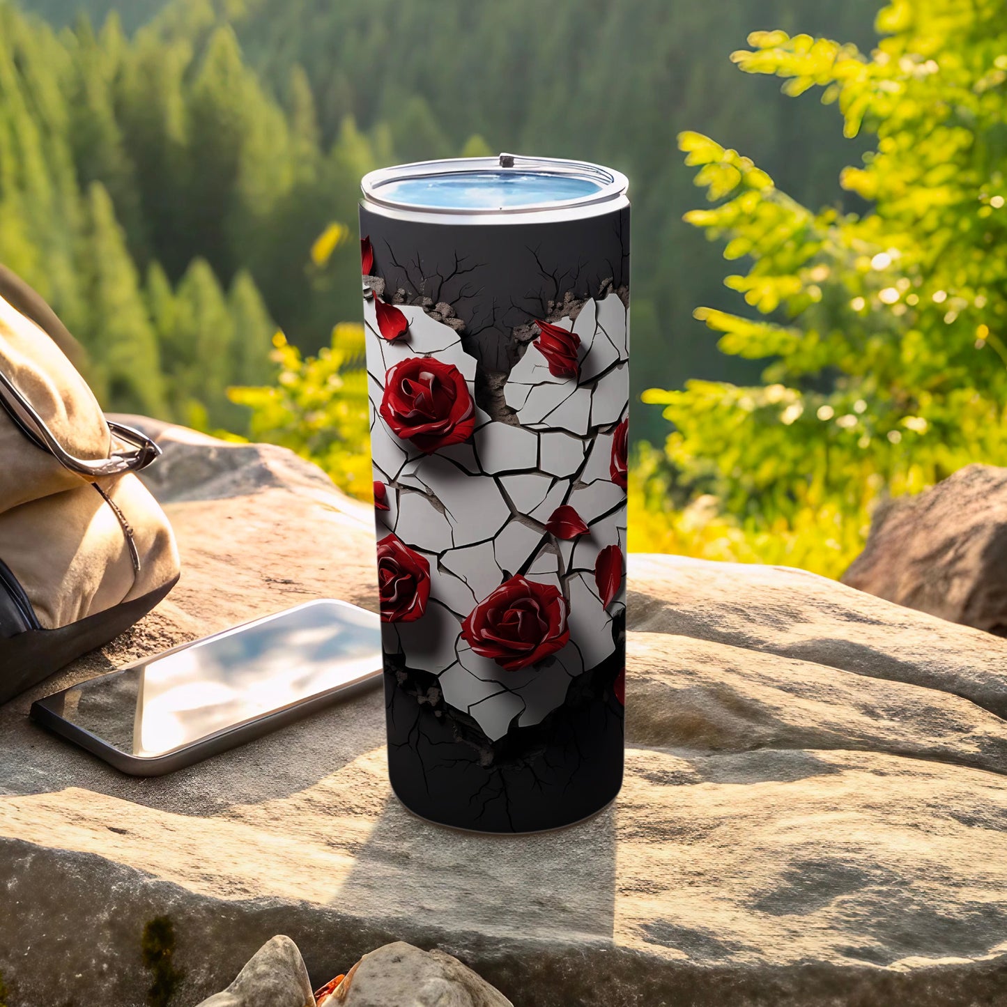 Cracked Black and White Design with Red Roses Product
