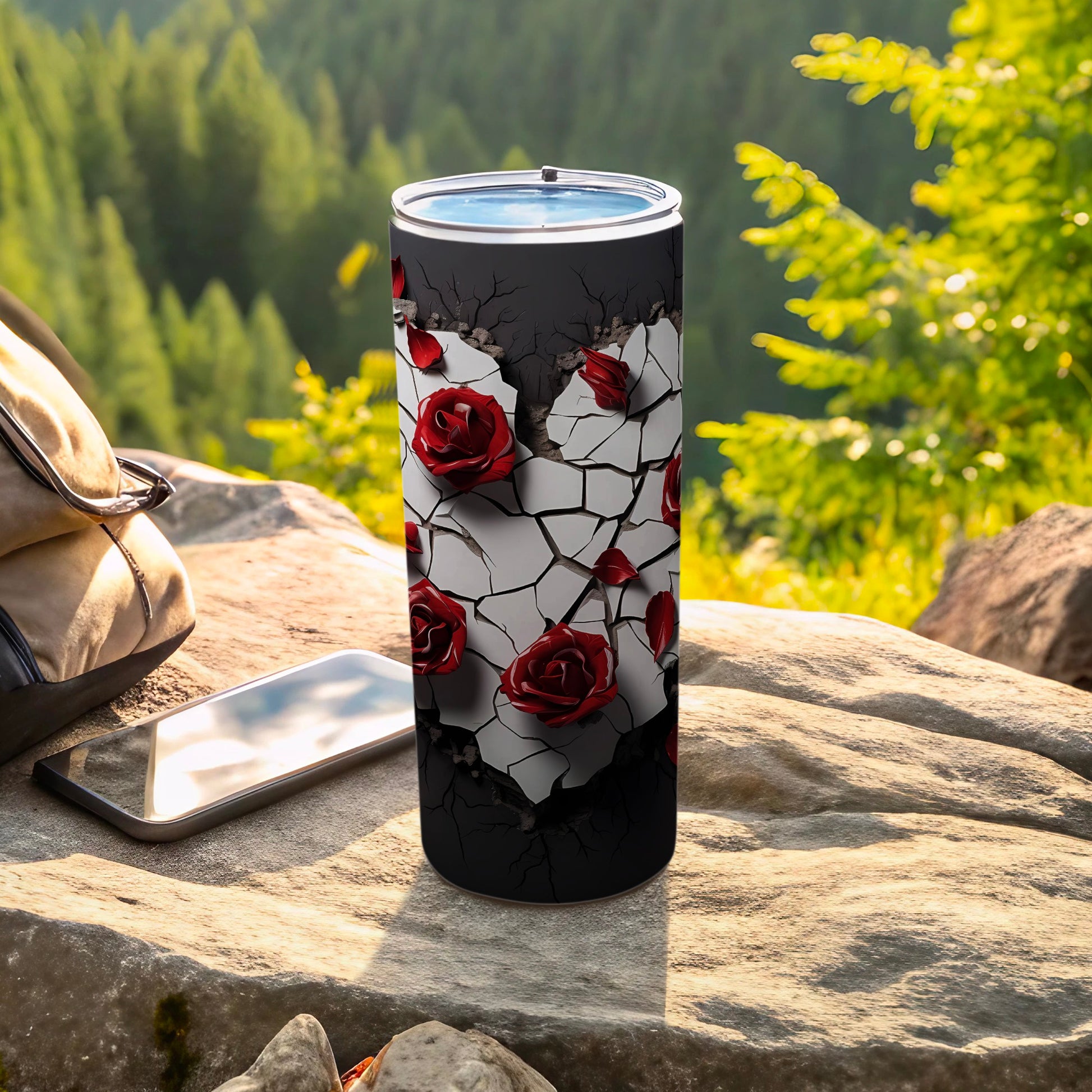 Cracked Black and White Design with Red Roses Product