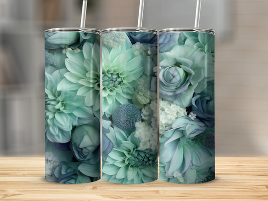 Floral Pattern Mint Green Stainless Steel Tumbler