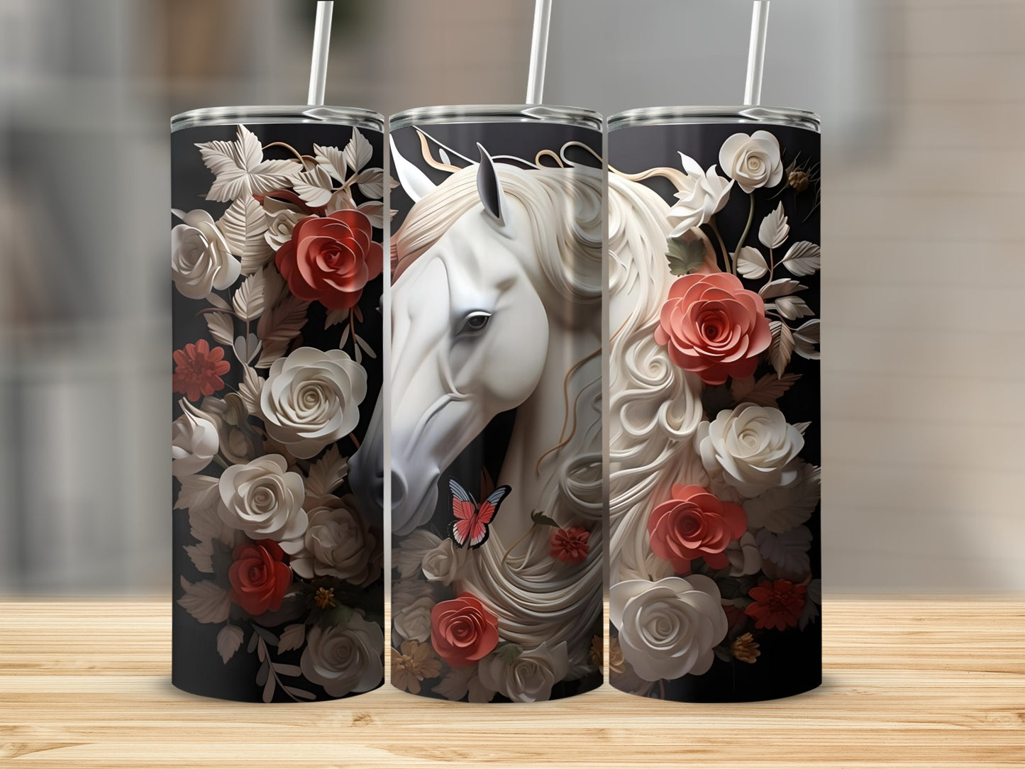 Beautiful Floral Horse Design Tumbler for Equestrian Lovers