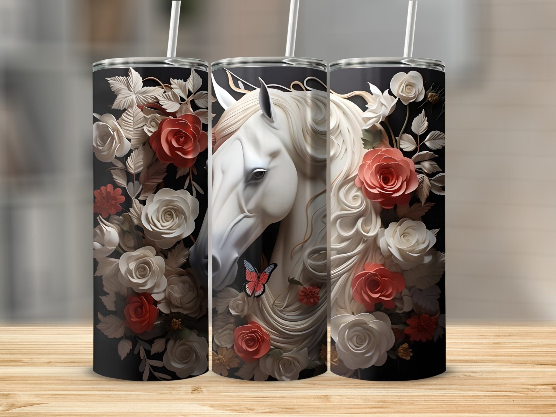 Beautiful Floral Horse Design Tumbler for Equestrian Lovers