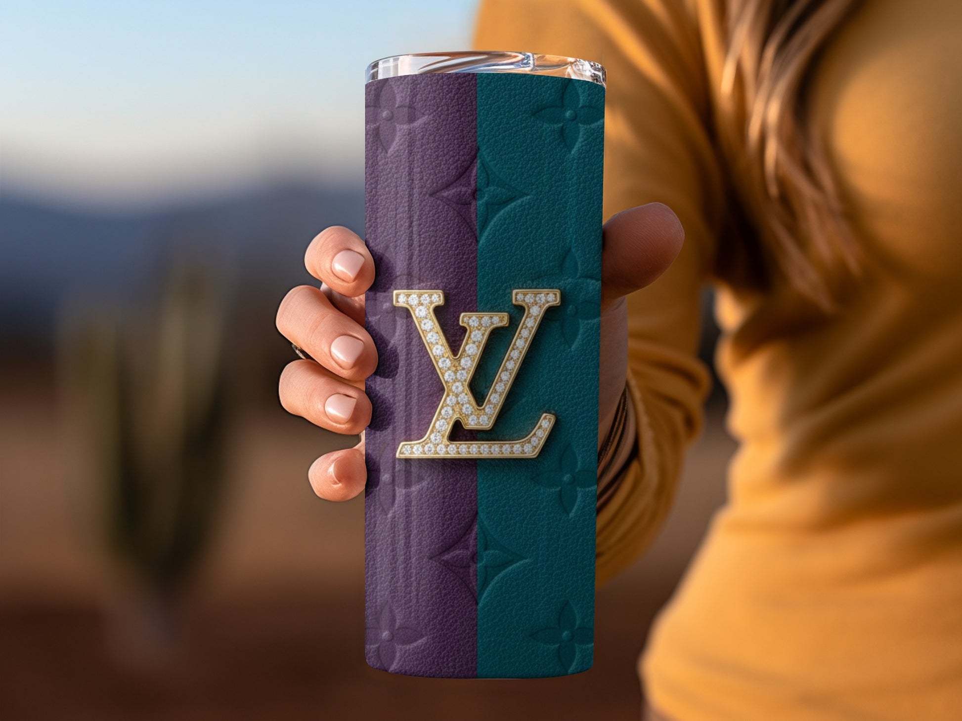 Elegant Designer Purple and Teal LV Insulated Tumbler